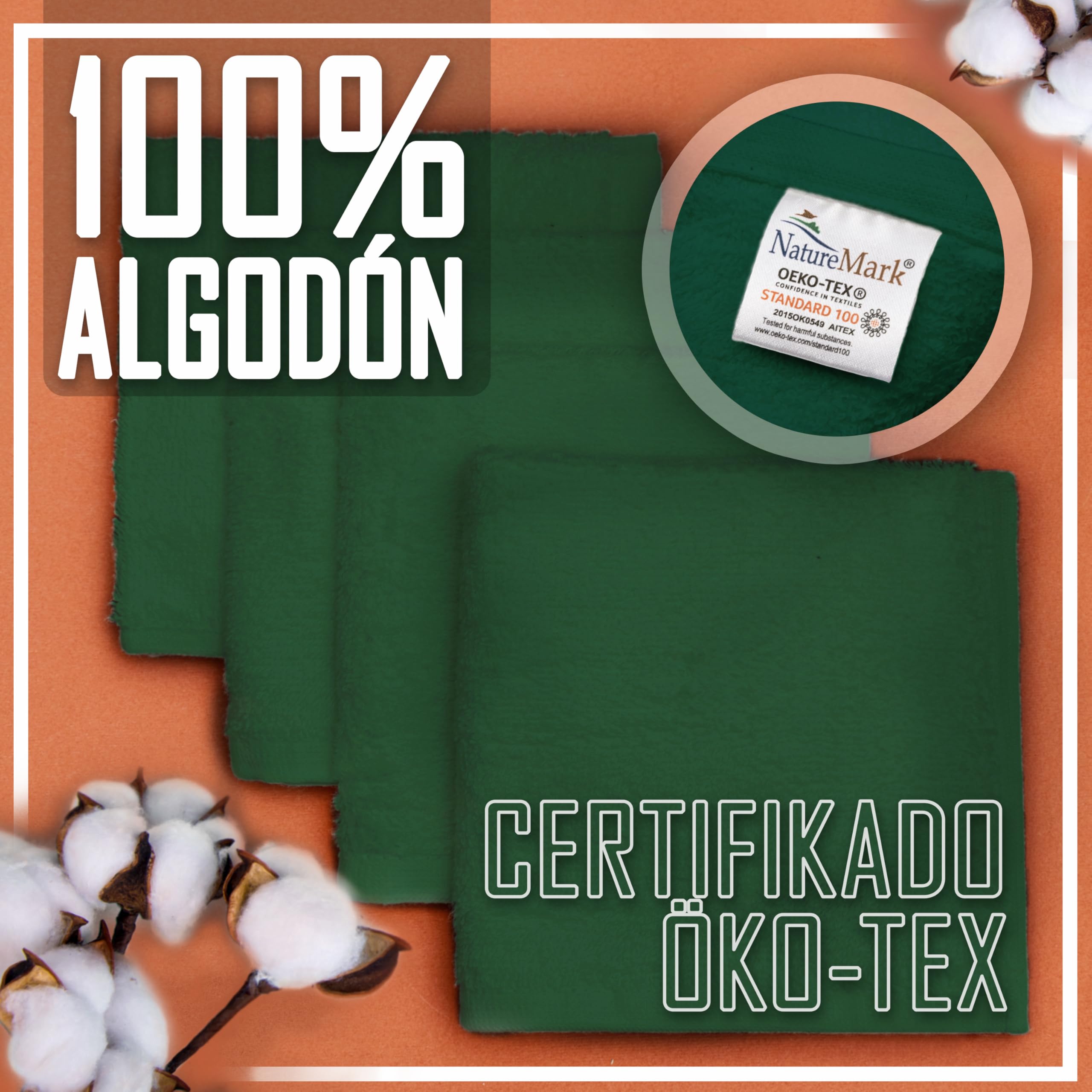 NatureMark Juego de 10 toallitas de Rizo para Cara y Manos – 100% algodón, Suaves y absorbentes – 30×30 cm, Verde Oscuro — view 6