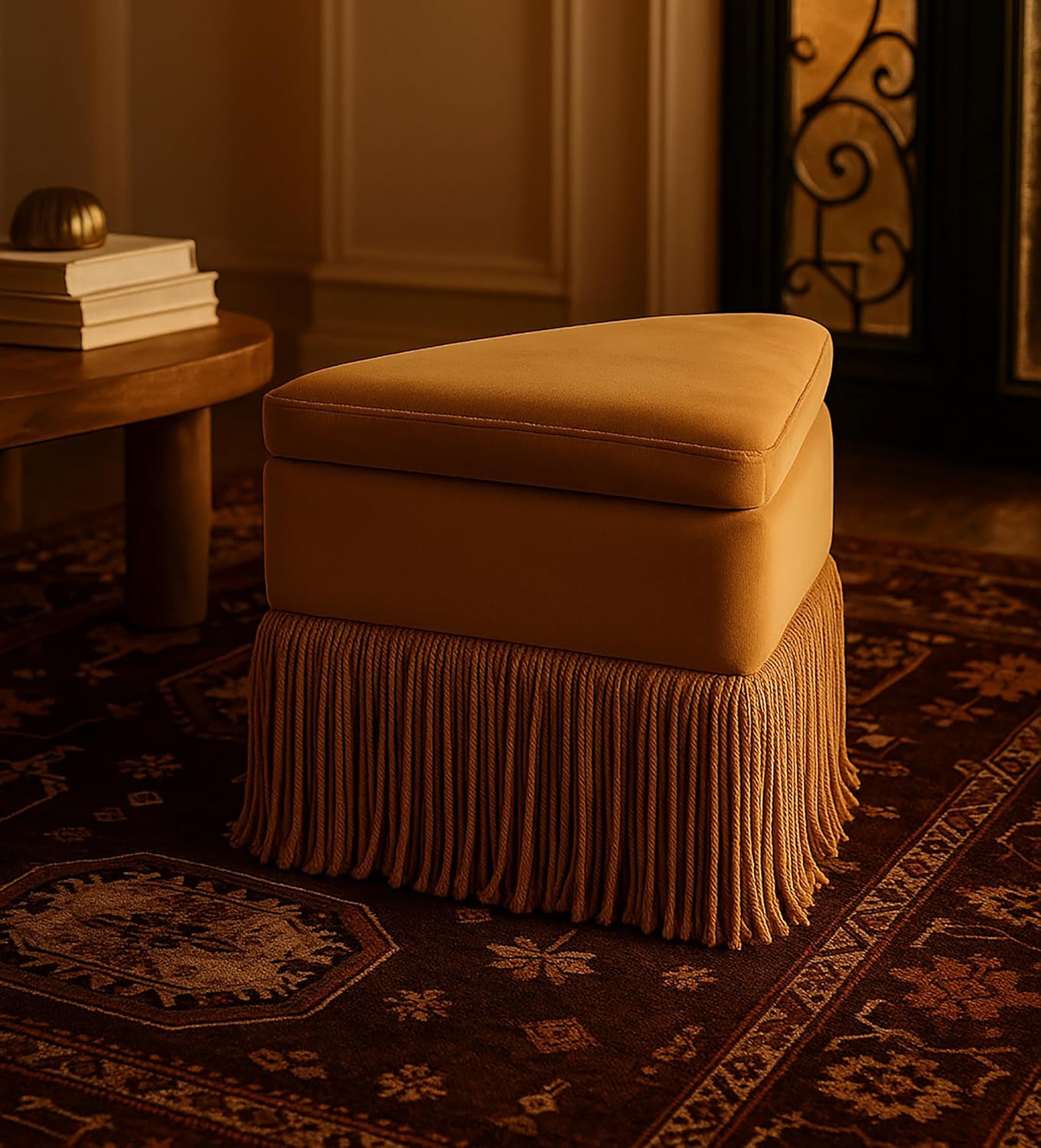 Meridian Furniture 110Saddle Trivoli Collection Modern | Contemporary Ottoman/Stool with Rich Saddle Velvet, Storage Ottoman, 19.5" W x 17.5" D x 19" H, Saddle