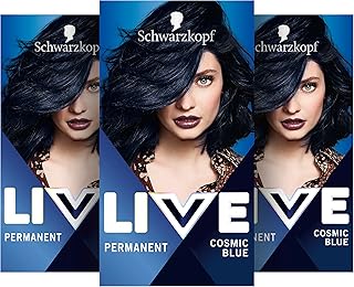 Schwarzkopf LIVE Intense Colour Tinte 90 Cosmic Blue (3 x 142,5 ml), coloración permanente con suero intensificador de color, color permanente para una cobertura perfecta de las canas