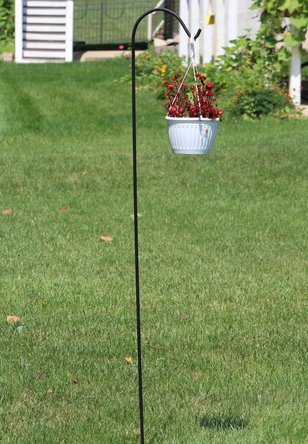 Ashman Black Shepherd Hook 92 Inch (Pack of 3), 1/2-Inch Thick, Solid Metal Single Piece Hook, Super Strong, Rust Resistant, Hanging Plant Baskets, Heavy Bird Feeders & More.