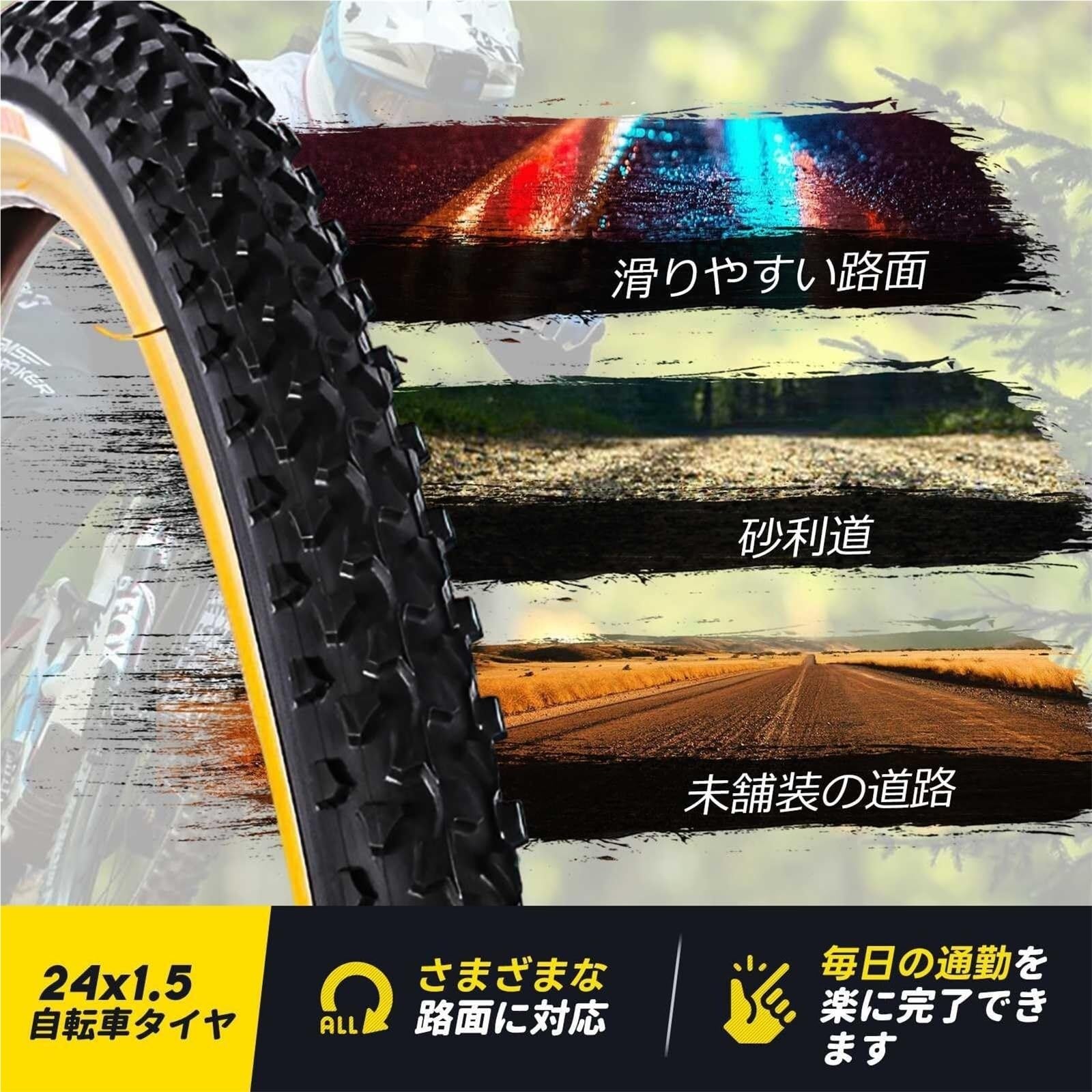 24x1,5 (40-507) Opona Rowerowa Odporna na Przebicia, Wszystkie Tereny dla MTB, Komunikacji Miejskiej i Szlaków, Wzmacniana Ściana Boczna, 24x1.5 Wysoki Chwyt(2pcs)