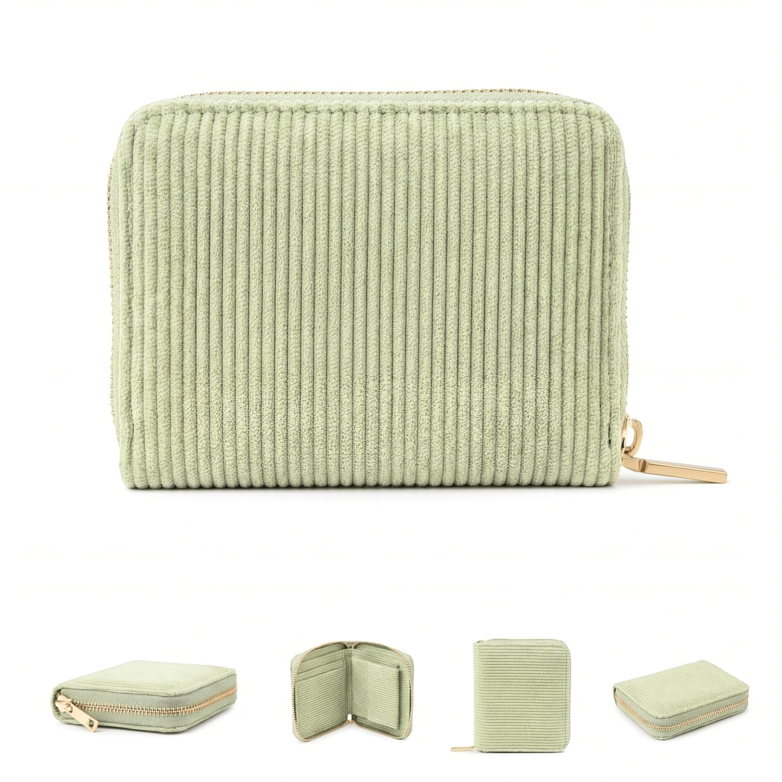 MillyMilk® Kord Geldbeutel FONDO – Mini Portemonnaie für Frauen – Pastellfarbene Stoff Geldbörse aus Cord für Damen klein – Damenbörse für Karten, Münzen & Scheine - Kompakt & formstabil (PASTELLGRÜN)