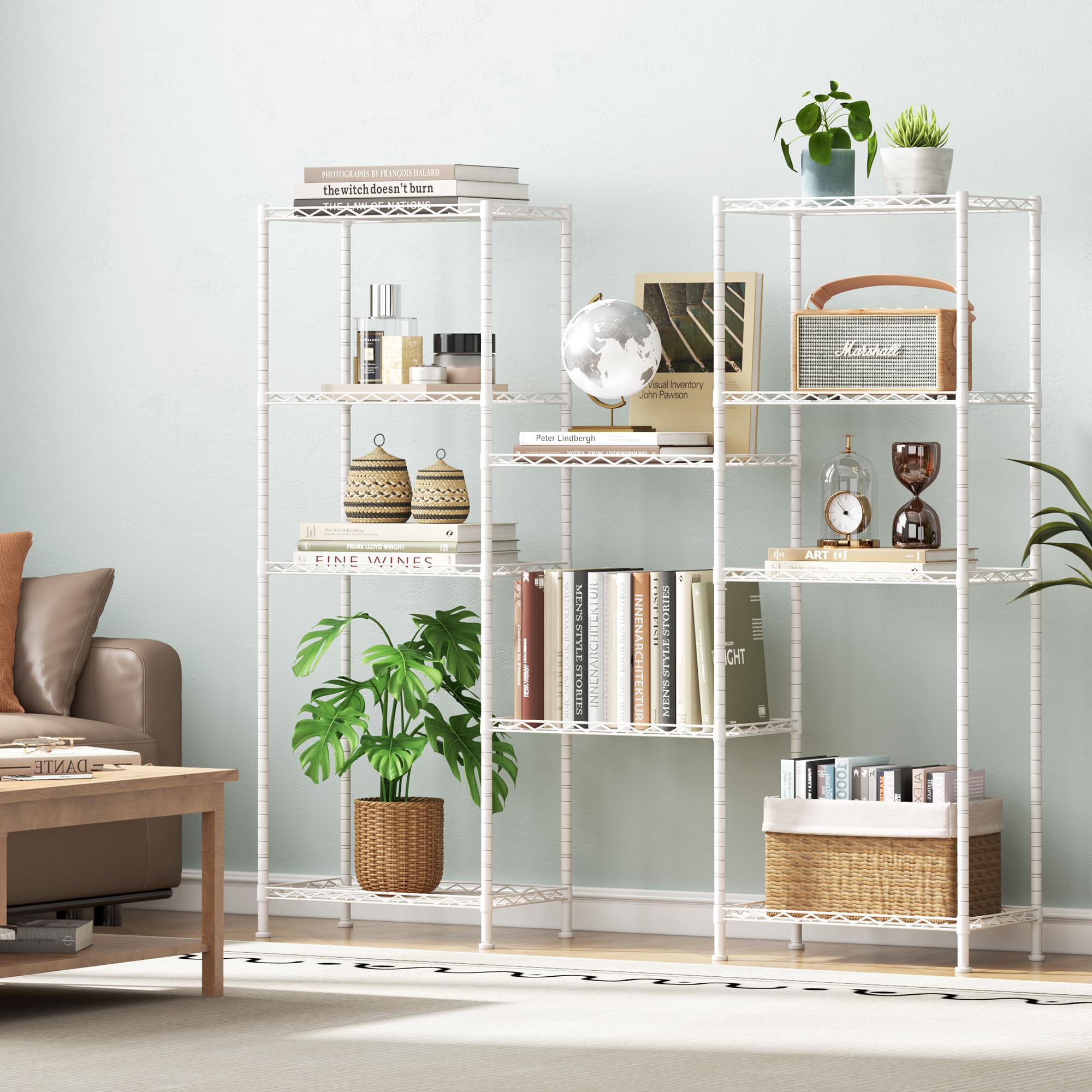 HOMEFORT Regal mit 5 Fächern, verstellbares Drahtregal, Metalldraht, Regal für Küche, Speisekammer, Schrank, Badezimmer, Wäsche, weiß, 53,3 cm B x 27,9 cm T x 134,6 cm H