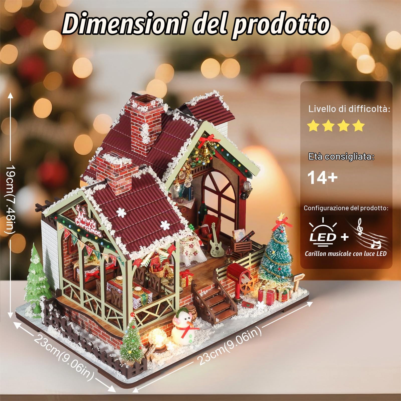 Cuteefun Miniature da Costruire con Musica, Casa delle Bambole DIY con Luci Touch, Diorama Natalizio, Natale e Compleanni (Rifugio di Natale)