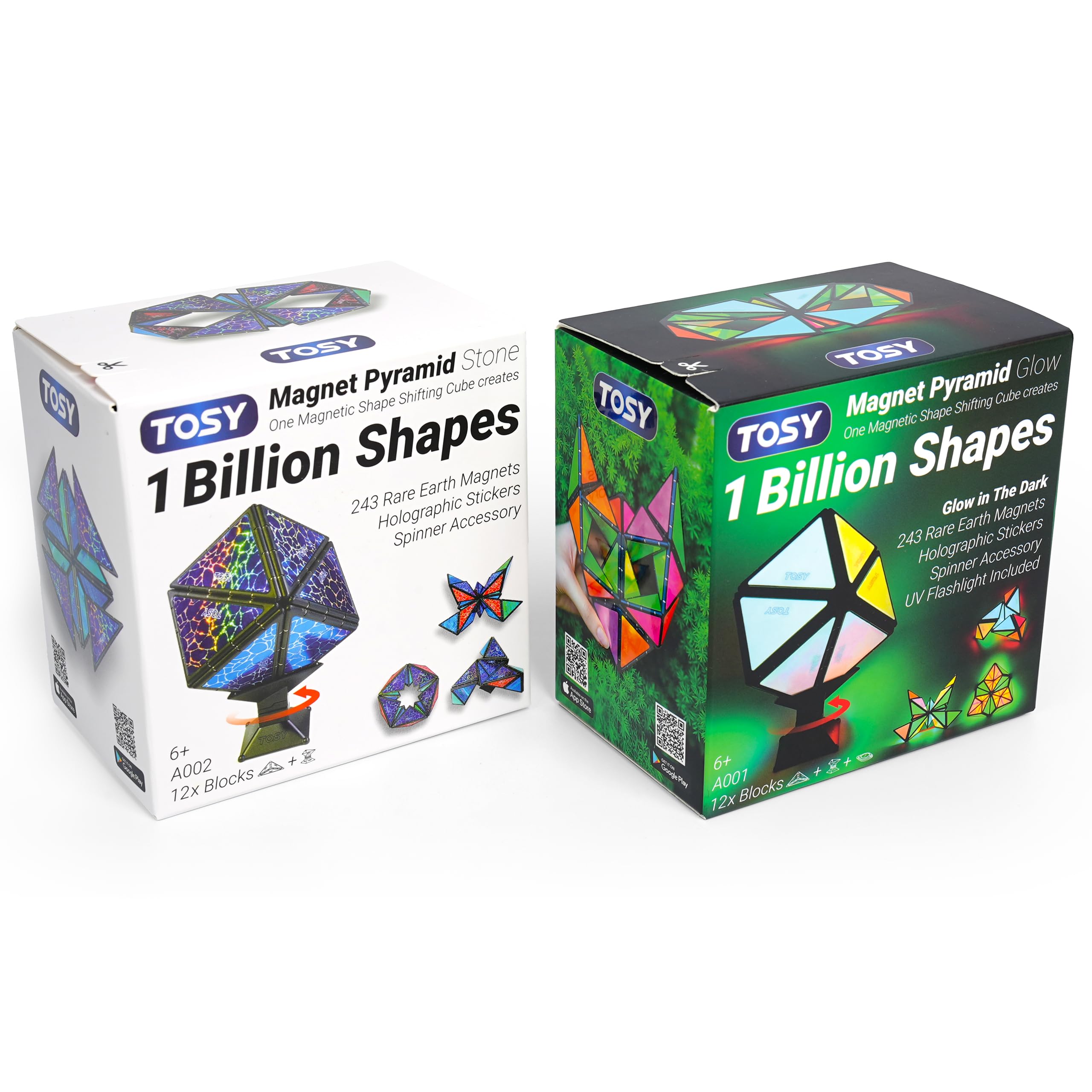 TOSY Magnet Pyramid - 1 Cube Transforms into 1 Billion Shapes, 12 Pieces, 243 Rare Earth Magnets, Glowing, Christmas Stocking Stuffers Gift for Kids, Creative Puzzle STEM Toy, Mixed Set