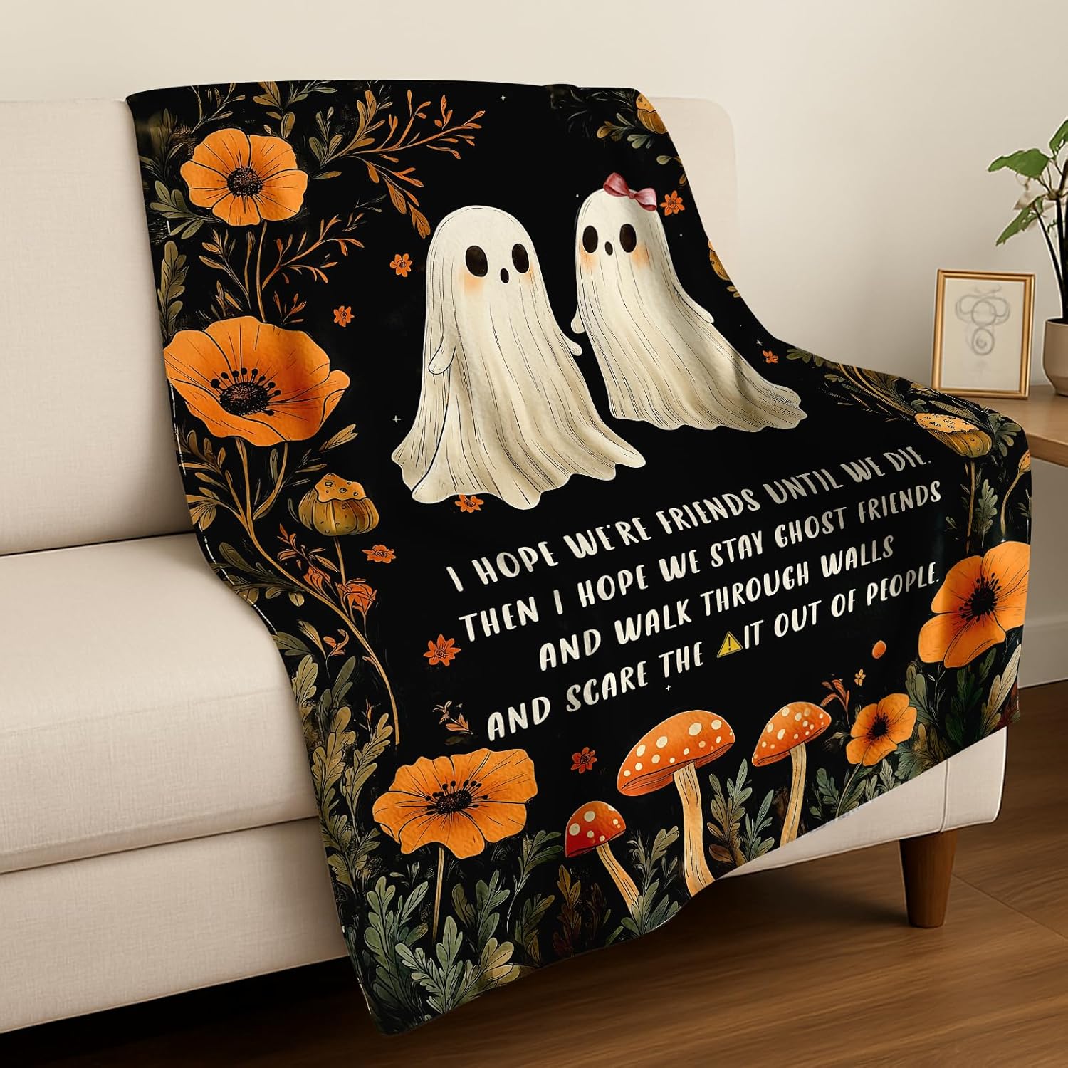 Christmas Friend Gifts for Women - Stocking Stuffers for Couples Sister Bestie BFF, Funny Gifts for Best Friend, Friendship Birthday Gifts Mother's Day Halloween Ghost Friends Blanket 60"x50" - Image 3