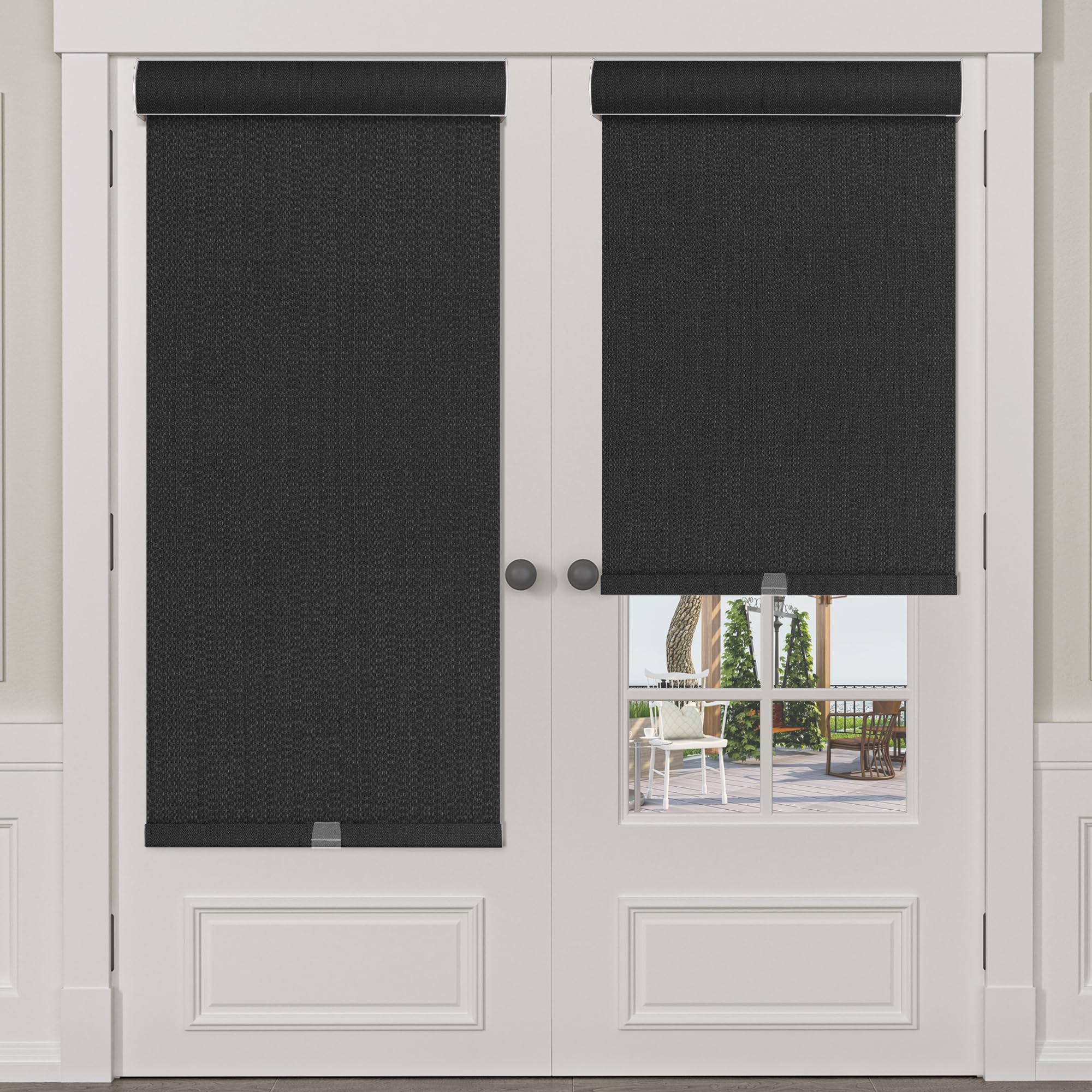 Blackout Roller Shades for Windows,Cordless Roller Blinds Linen Fabric Room Darkening Shades with Cassette Valance Thermal Insulated Window Shades for Home Door.Custom Size.Black