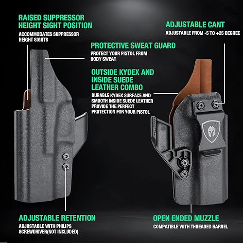 Miniatura 5 de WARRIORLAND IWB Kydex con funda interior de cuero, óptica de corte y garra, compatible con G172231 - G1923324445 - G4343X (sin MOS) - G2CG3C -