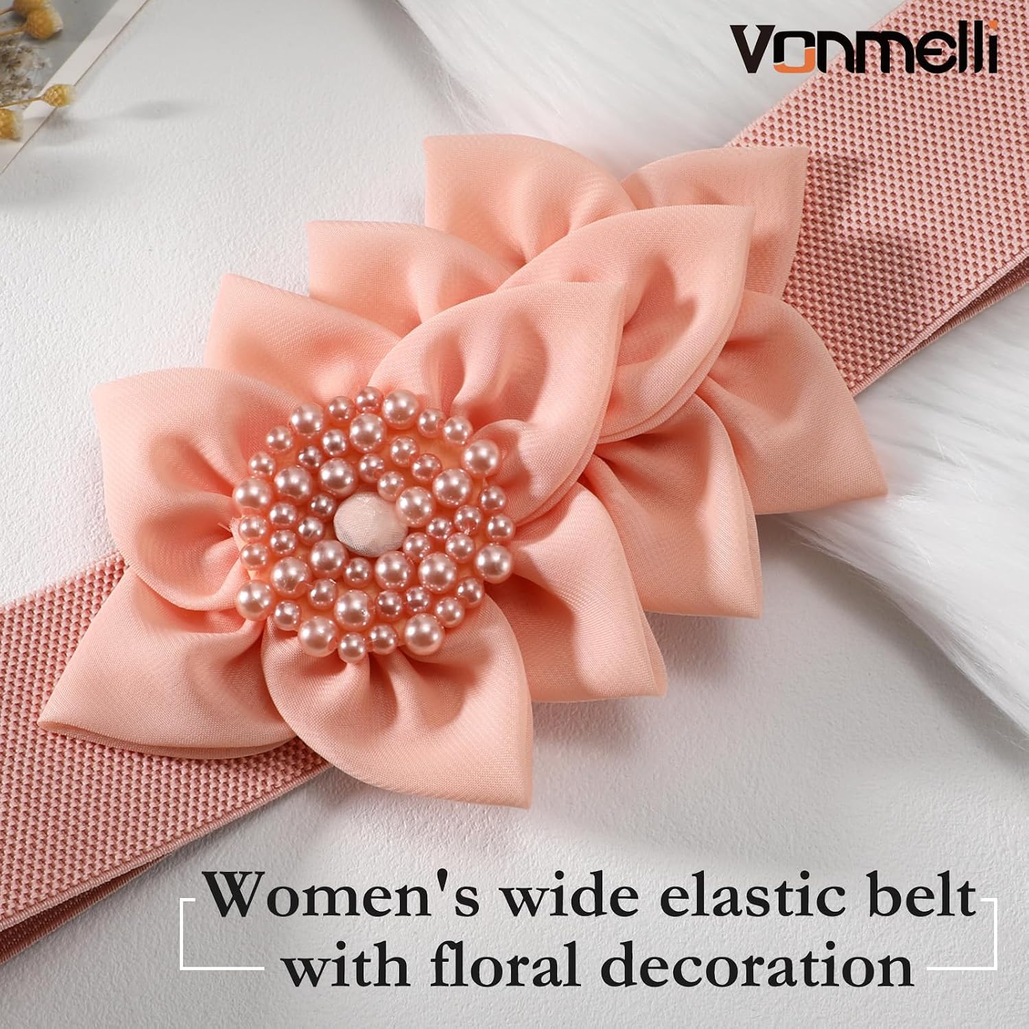 VONMELLI Women Wide Elastic Belt Stretchy Flowers Decor Belt for Dresses image 3