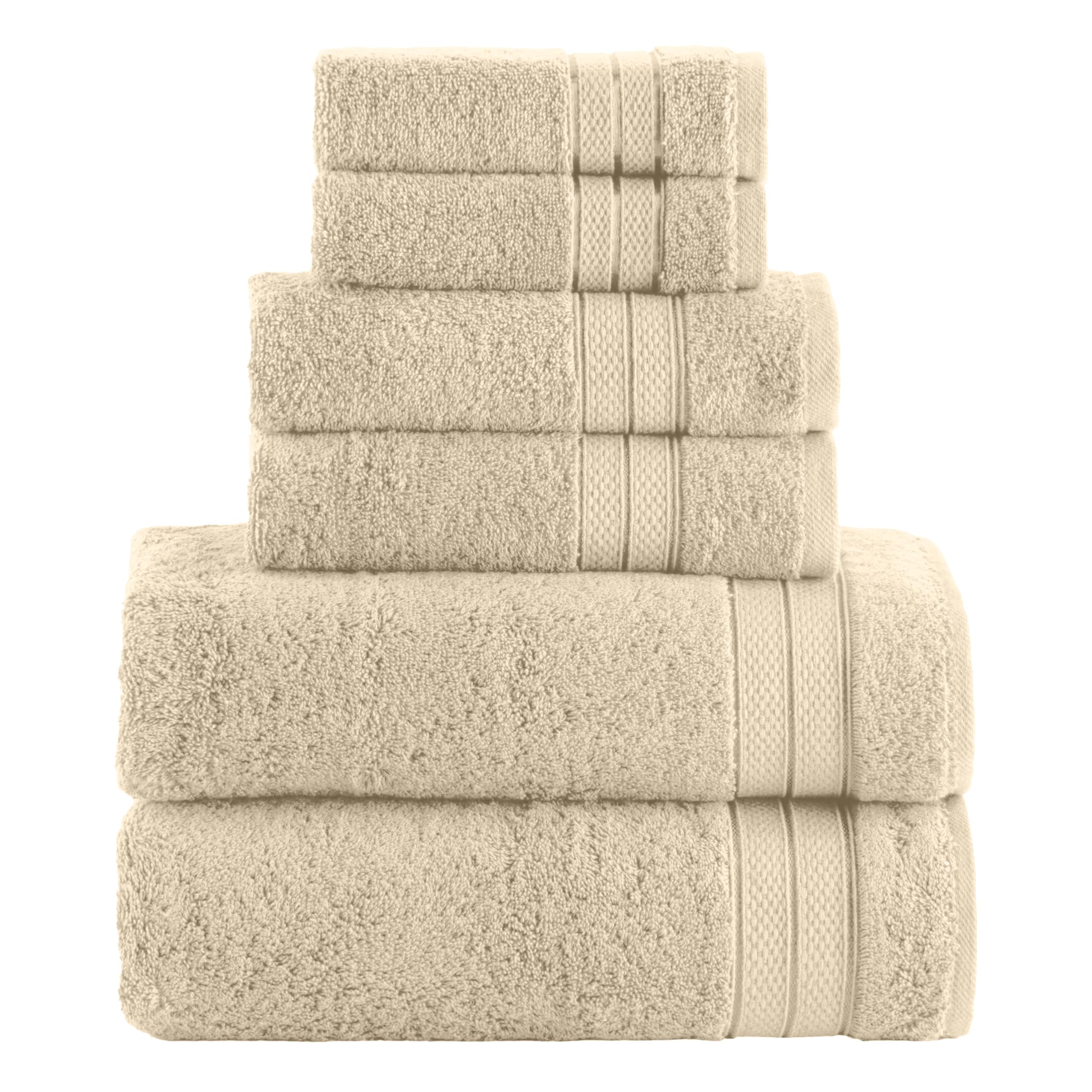 Elegant Comfort Luxury 6-Piece Towel Set, Premium Soft 100% Turkish Cotton, Three Line Popcorn Design 2 Bath Towels, 2 Hand Towels and 2 Washcloths Towel Set - Quick-Drying and Absorbent, Ivory