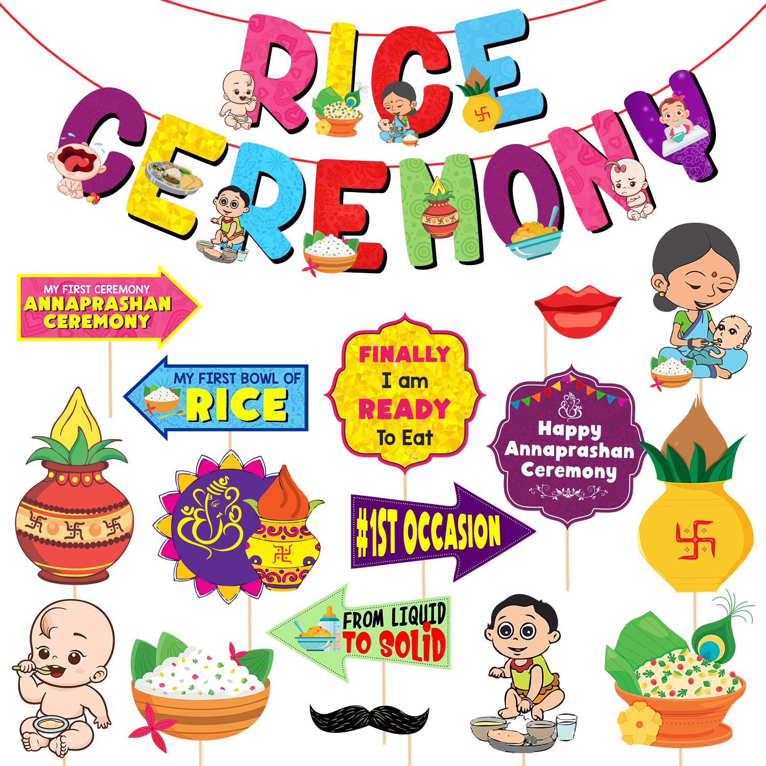 Zyozique 16 Pcs Annaprasanam Photo Booth Props with 1 Set Rice Ceremony Paper Banner/Annaprashan/Rice Ceremony Decorations Items (B0BCFVRVSW) Amazon Price History, Amazon Price Tracker