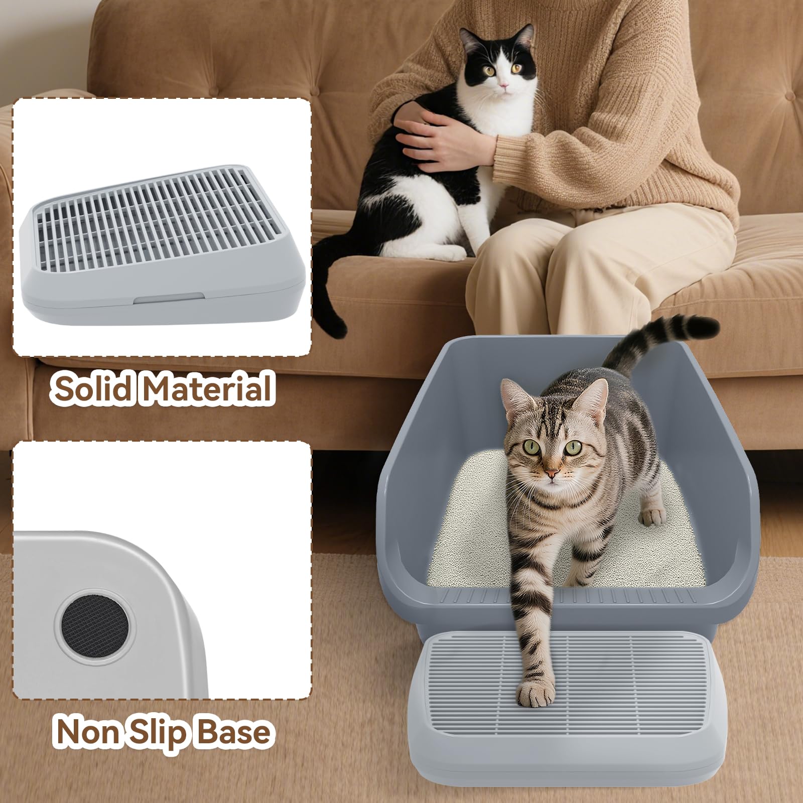 Rampa/gradini rialzati per lettiera per gattini e gatti anziani, lavabile, per lettiera automatica, anti-tracciamento, tappetino a pedale con filtro, facile da pulire (grigio chiaro)