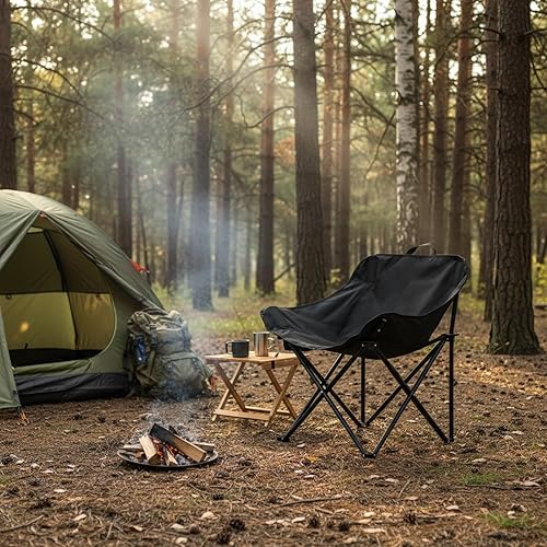 Miniatura 2 de Paquete de 2 sillas plegables portátiles ultraligeras para acampar y 2 taburetes plegables con bolsa de transporte para senderismo al aire libre,