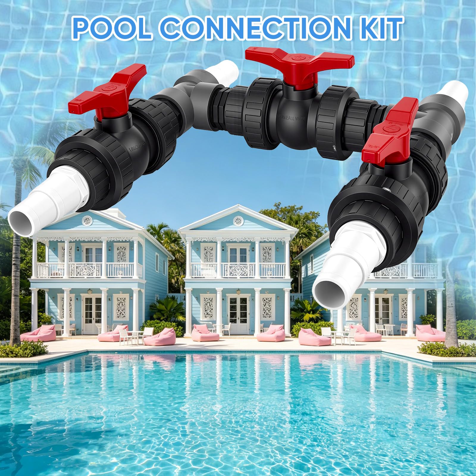 Kit de dérivation solaire 50 mm pour chauffage de piscine, kit de dérivation 3 voies pour pompe à chaleur et système solaire, kit complet de bypass de piscine avec tuyaux flexibles et