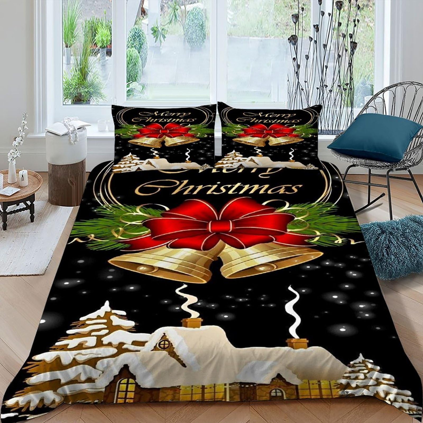 DOXLITVT Christmas Bedding Set 3D Design Christmas Themes Duvet Cover Set Microfiber Quilt Cover Universal for All Seasons with Pillowcase King（220x240cm）