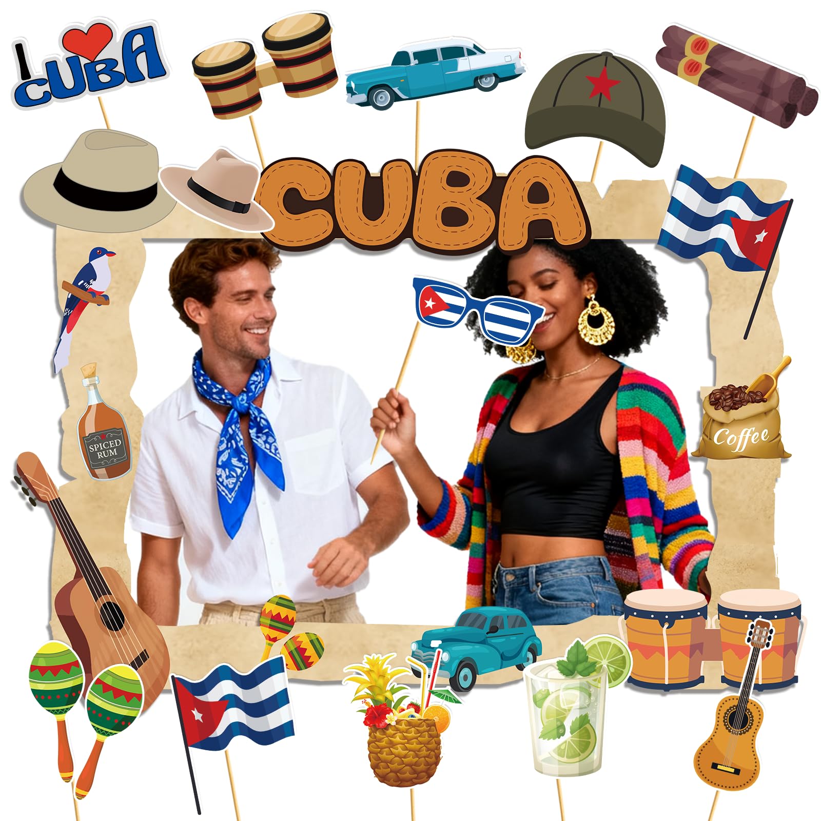 Mz.ogm Rose Gold Havana Nights Party Decorations: 13Pcs Cuban Party Decorations With Cuba Decorations Photo Booth Props For Birthday Havana Nights Puerto Rico Party Decor