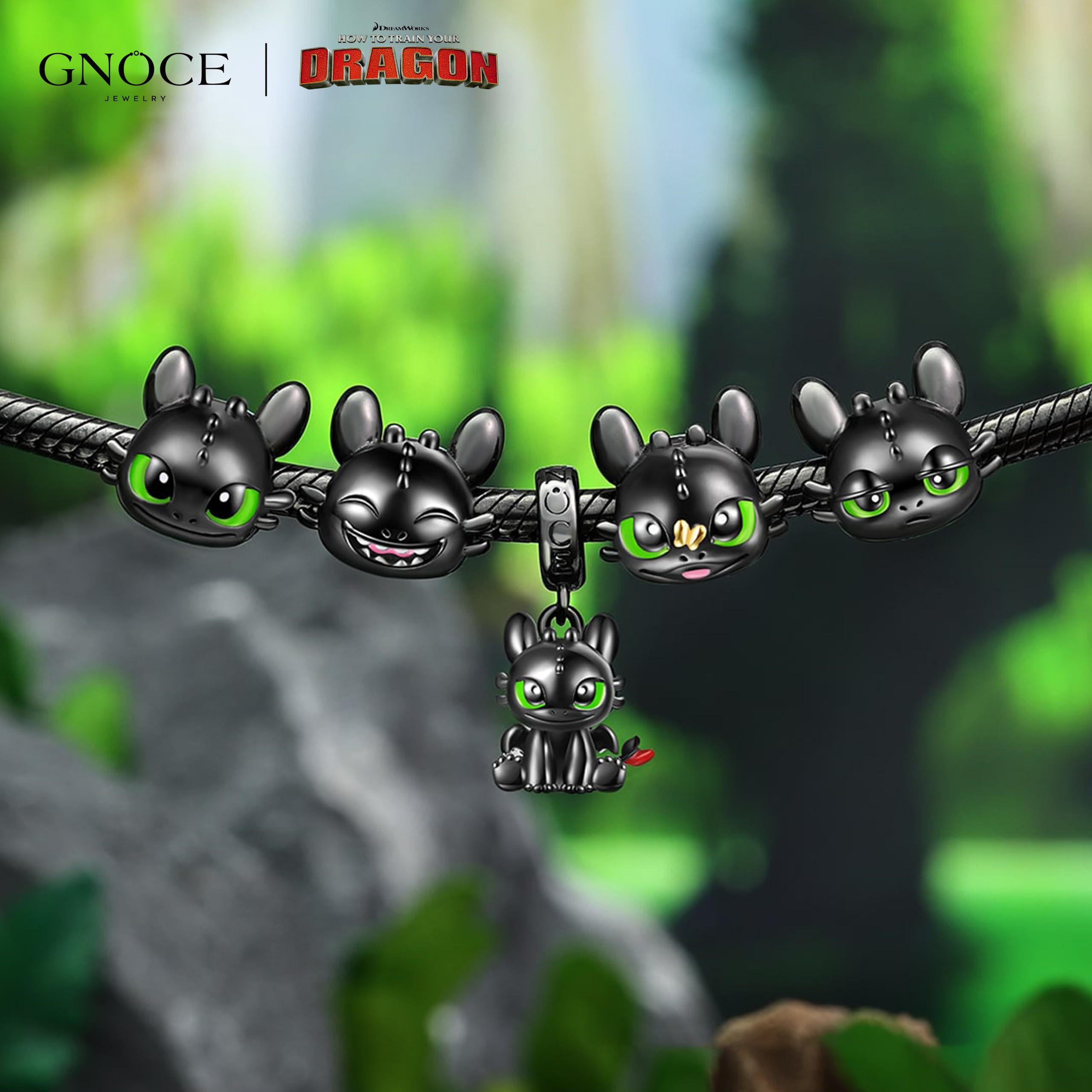 GNOCE How to Train Your Dragon Toothless Schwarz Drachen Charm Anhänger S925 Sterling Silber Charm Perlen für Armband Halskette Schmuck Geschenk für Damen Herren
