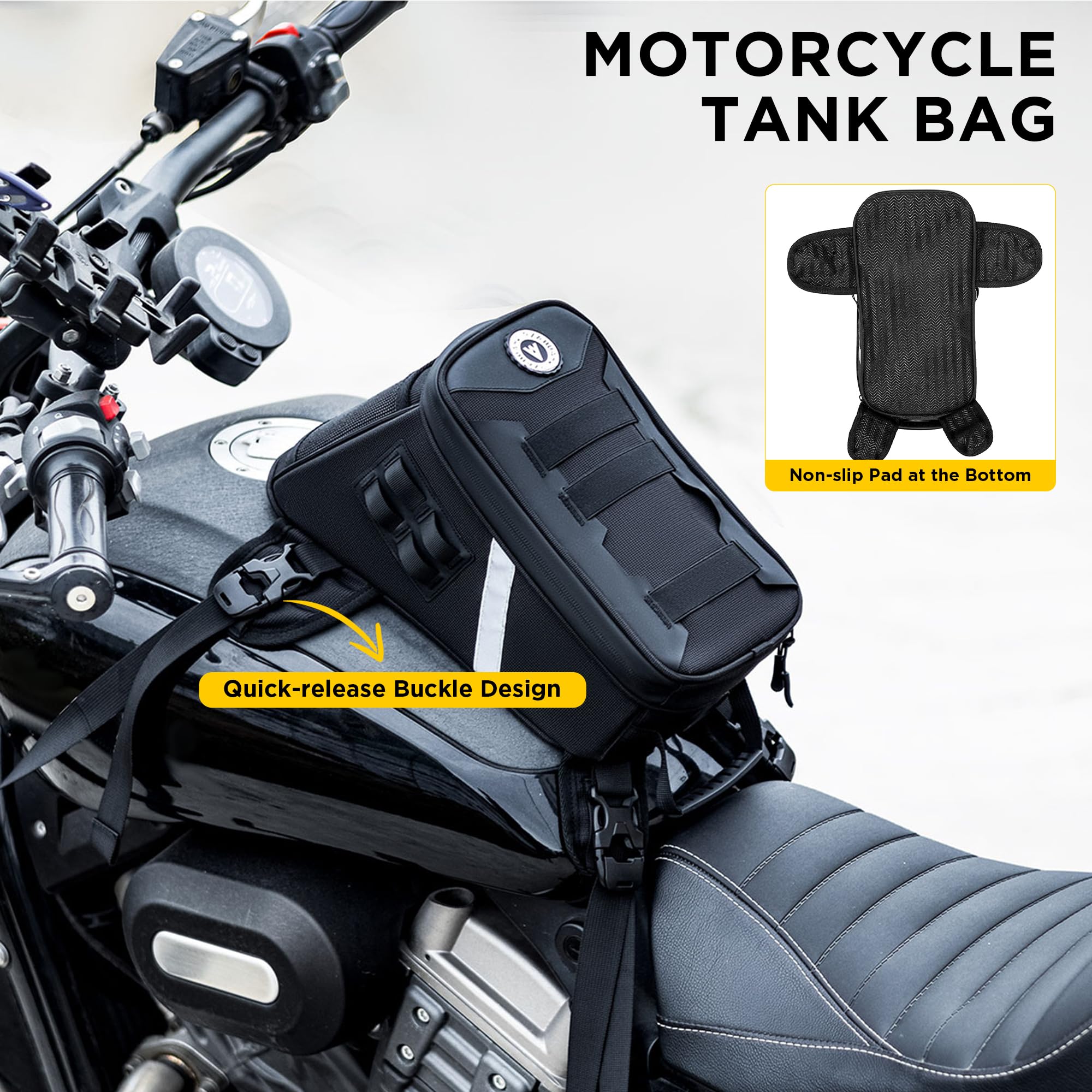 Motorrad Tankrucksack 5L Motorrad Tanktasche mit Regenschutz Großvolumig Outdoor Zubehör Motorradtasche mit Tragegriff(Schwarz)