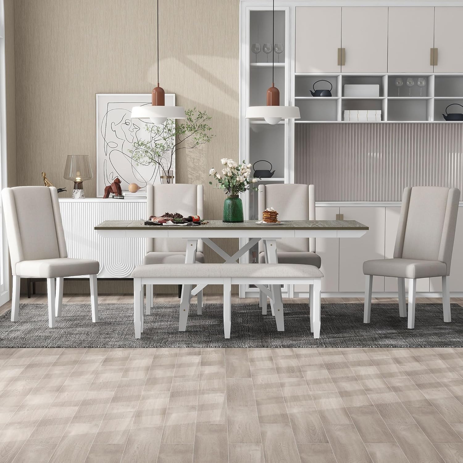 Luxo Abode 6 Piece Classic Dining Table Set, Rectangular