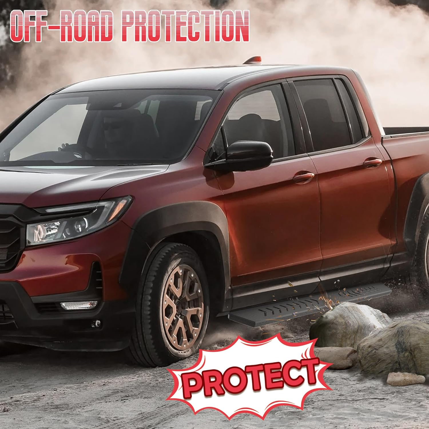 Running Boards Fit for Honda Ridgeline Crew Cab 2017 2018 2019 2020 2021 2022 2023 2024 2025,Heavy-Duty Carbon Steel Side Steps for Ridgeline, 5.4" Textured Black Step Bars Nerf Bars