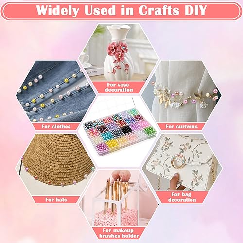 Miniatura 4 de 1680 cuentas de perlas de 0.236 pulgadas para la fabricación de joyas, 24 colores ABS vibrantes perlas de imitación con agujeros para manualidades,