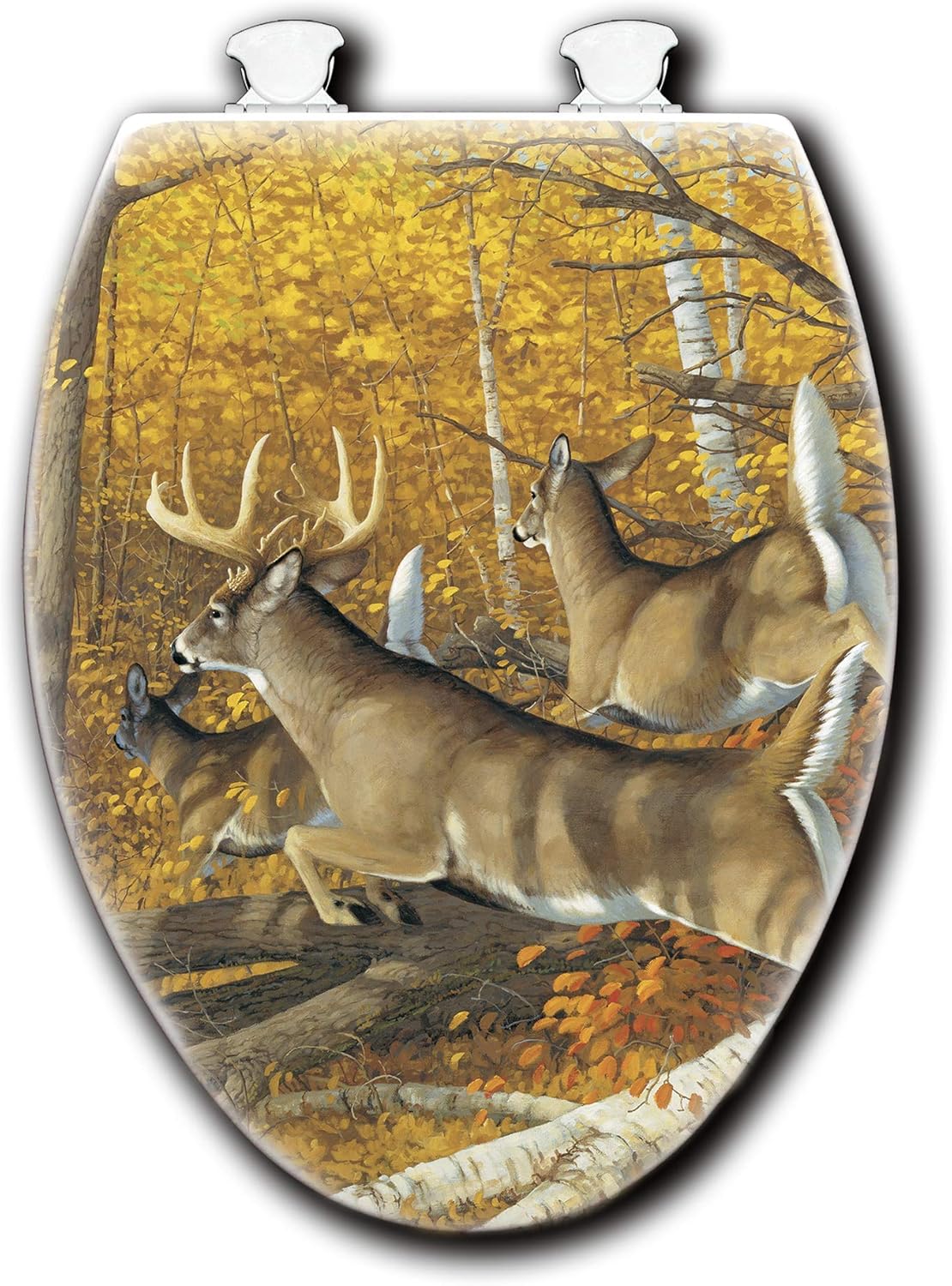 House & Homebody Co. Elongated Toilet Seat, White with Outdoor Image (Maple Rush)