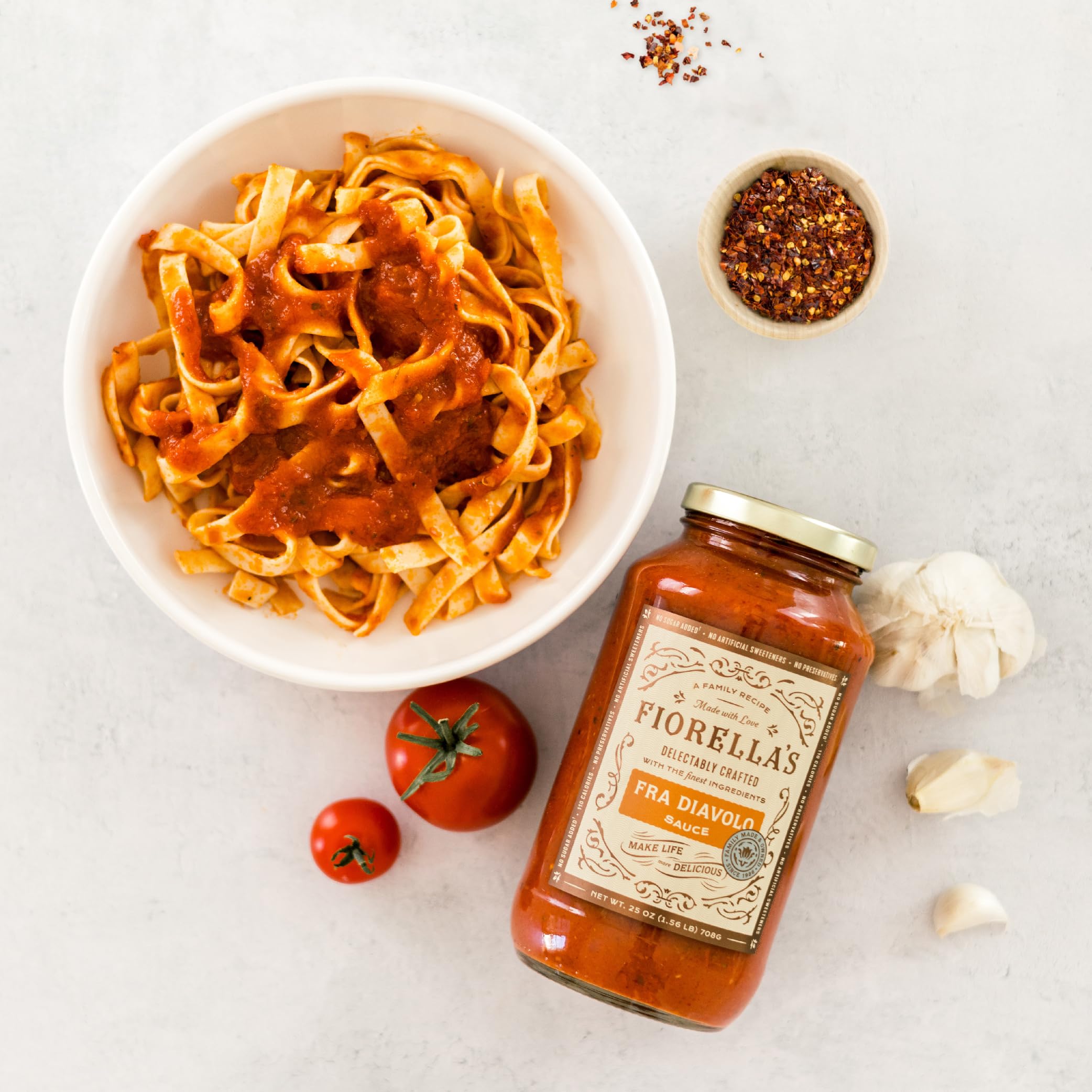Fiorella's Fra Diavolo, Arrabbiata Sauce - Tomato Sauce Made with Fresh Ingredients - Seed Oil Free, No Sugar Added, No Preservatives Added, No Artificial Sweeteners, Pasta Sauce, 25 Oz (Pack of 2)