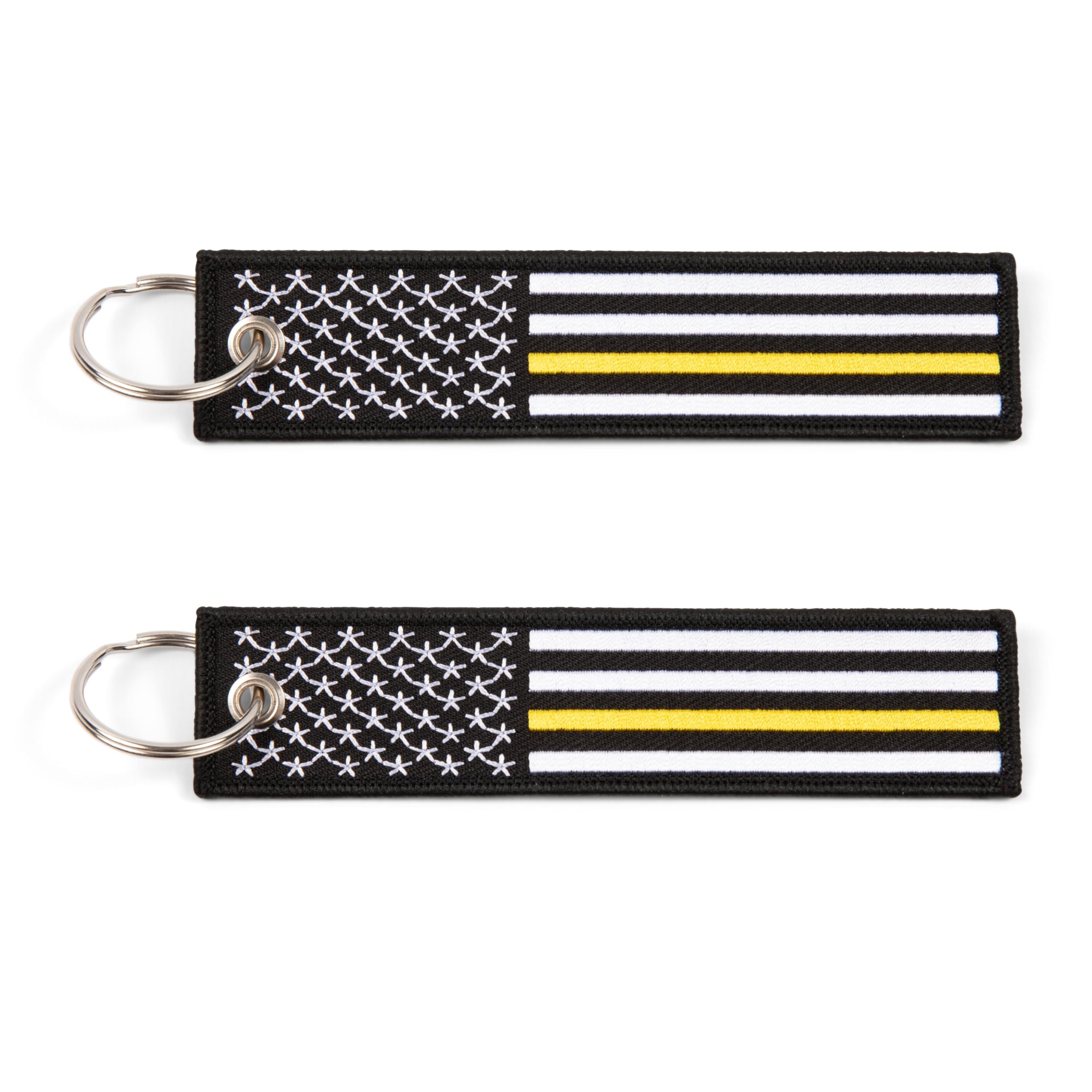 Great 1 Thin Gold Line American Flag Keychain Tag with Key Ring & Carabiner 2-Pack - Emergency Dispatcher/Tow Truck Driver/Security Guard