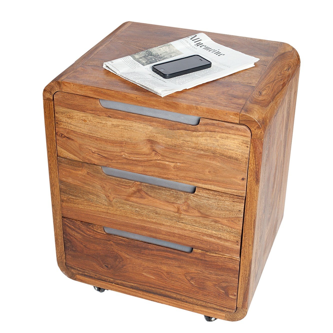 Rollcontainer DAIPUR 3 Schublade Sheesham massiv Holz 60cm x 50cm