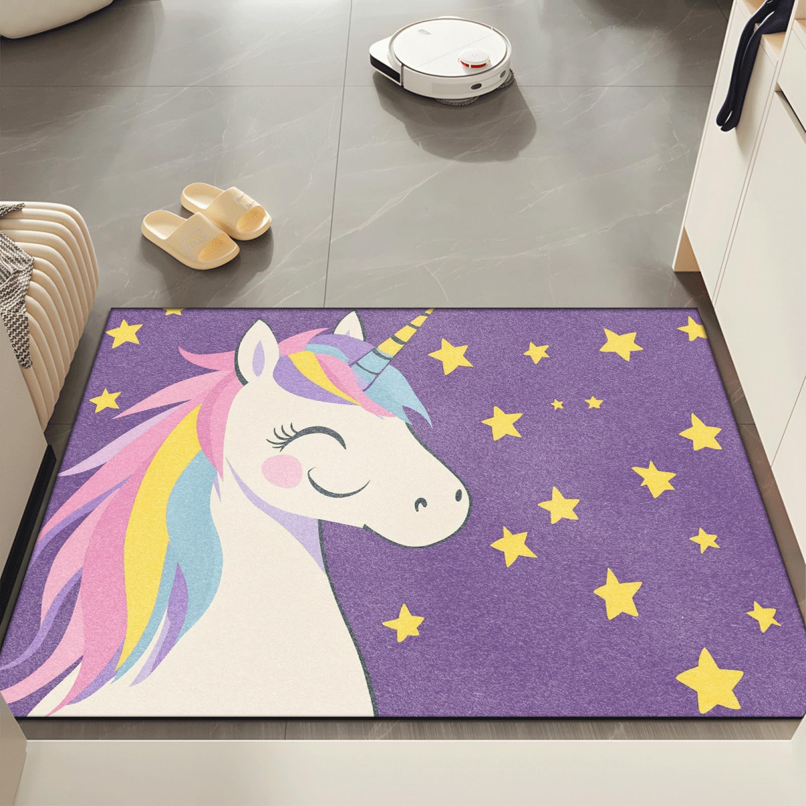 Paillasson Exterieur Entree Licorne Étoile Violette Tapis Entree Interieur Facile à Nettoyer Paillasson Interieur Antidérapant Lavable en Machine pour Chambre Cuisine Couloir 60x90 cm