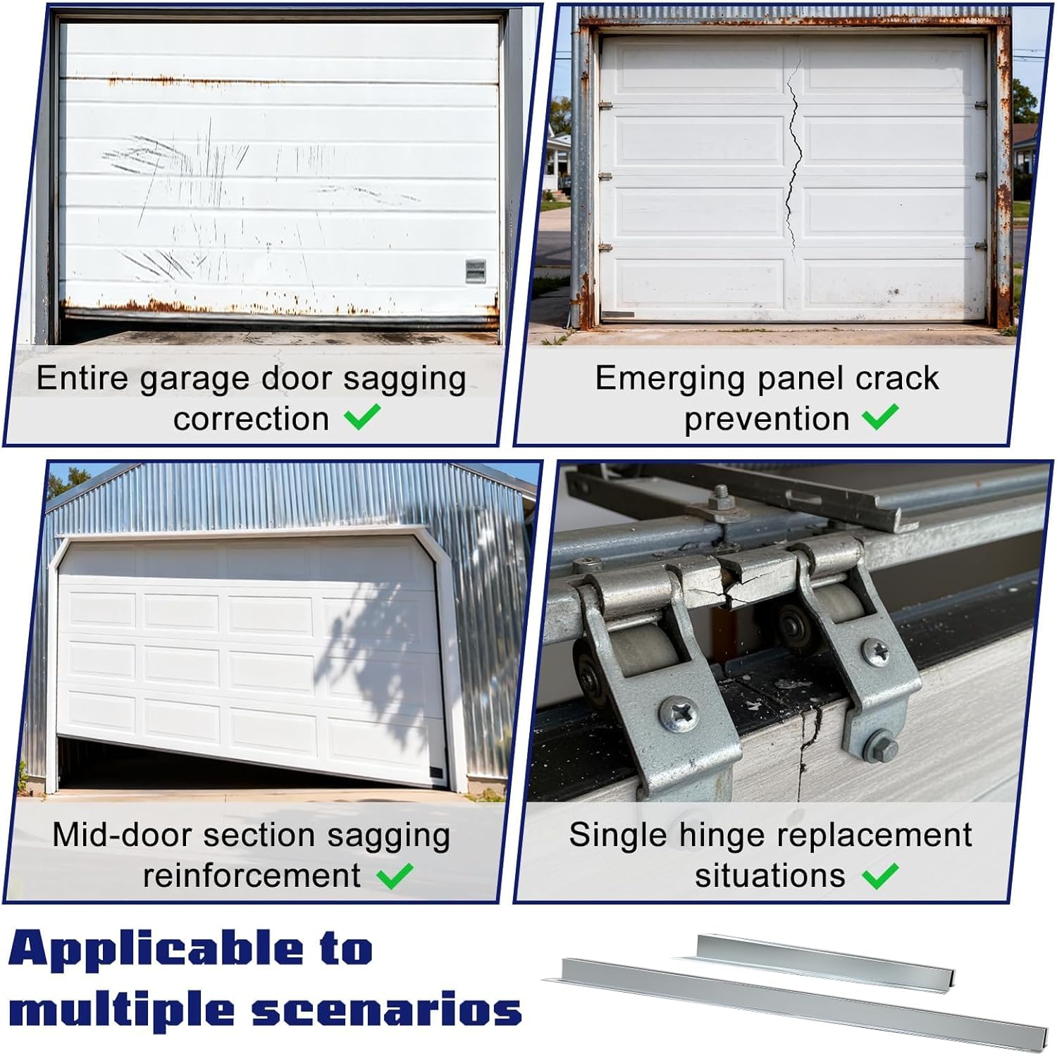 16FT Garage Door Strut, 4 PC 4 FT Garage Door Hurricane Brace Kit with 3 PC 2 FT Garage Door Reinforcement Connector & 58 Mounting Screws, Pre-drilled Universal Brackets for DIY Door Garage Repair