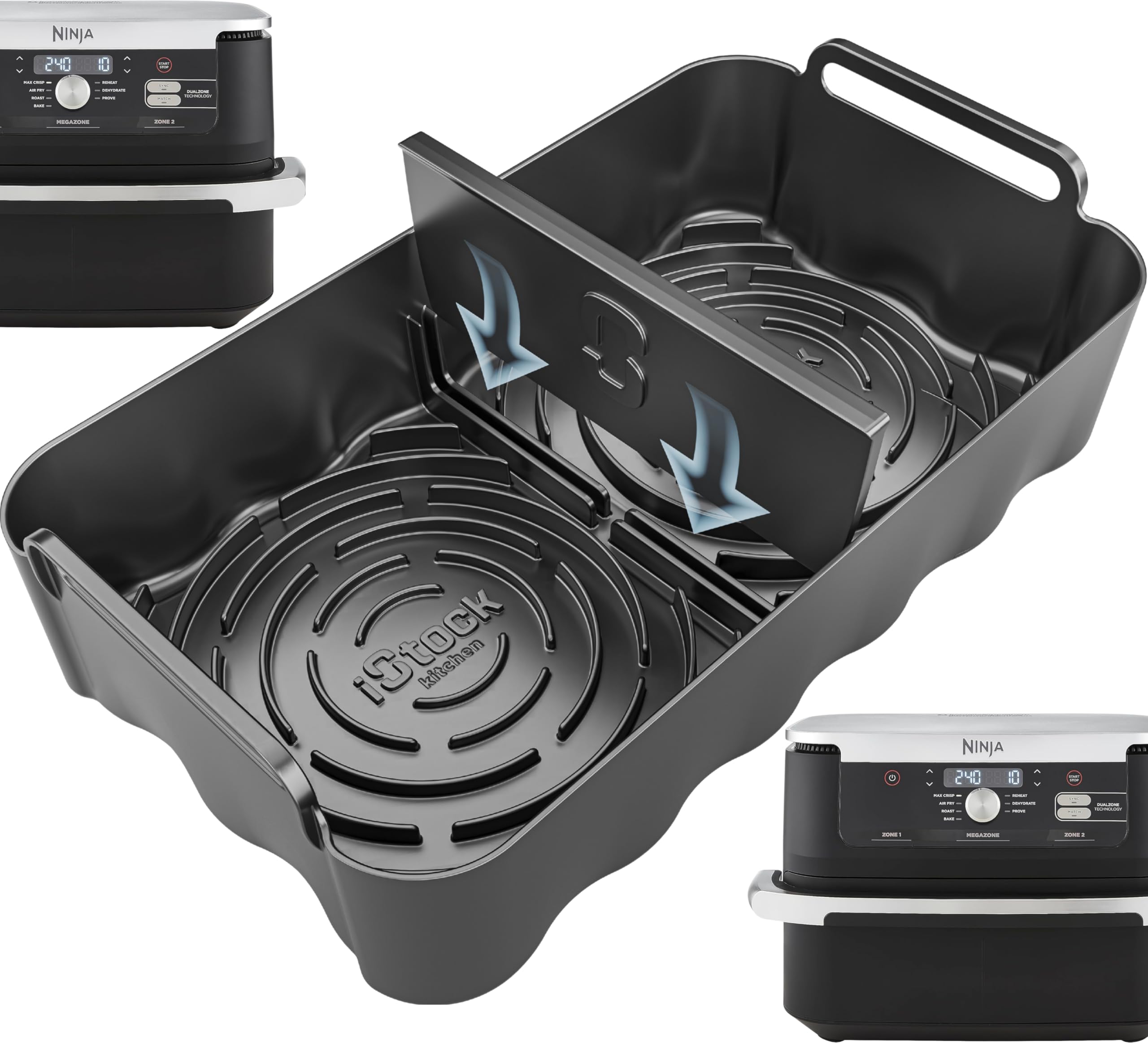 Ninja AF500UK 3-in-1 Silicone Liner with Removable Divider | 3mm Thick, Dual Convex Bases | Reusable Air Fryer Accessories | Ninja AF500UK Silicone Liner | by iStock kitchen