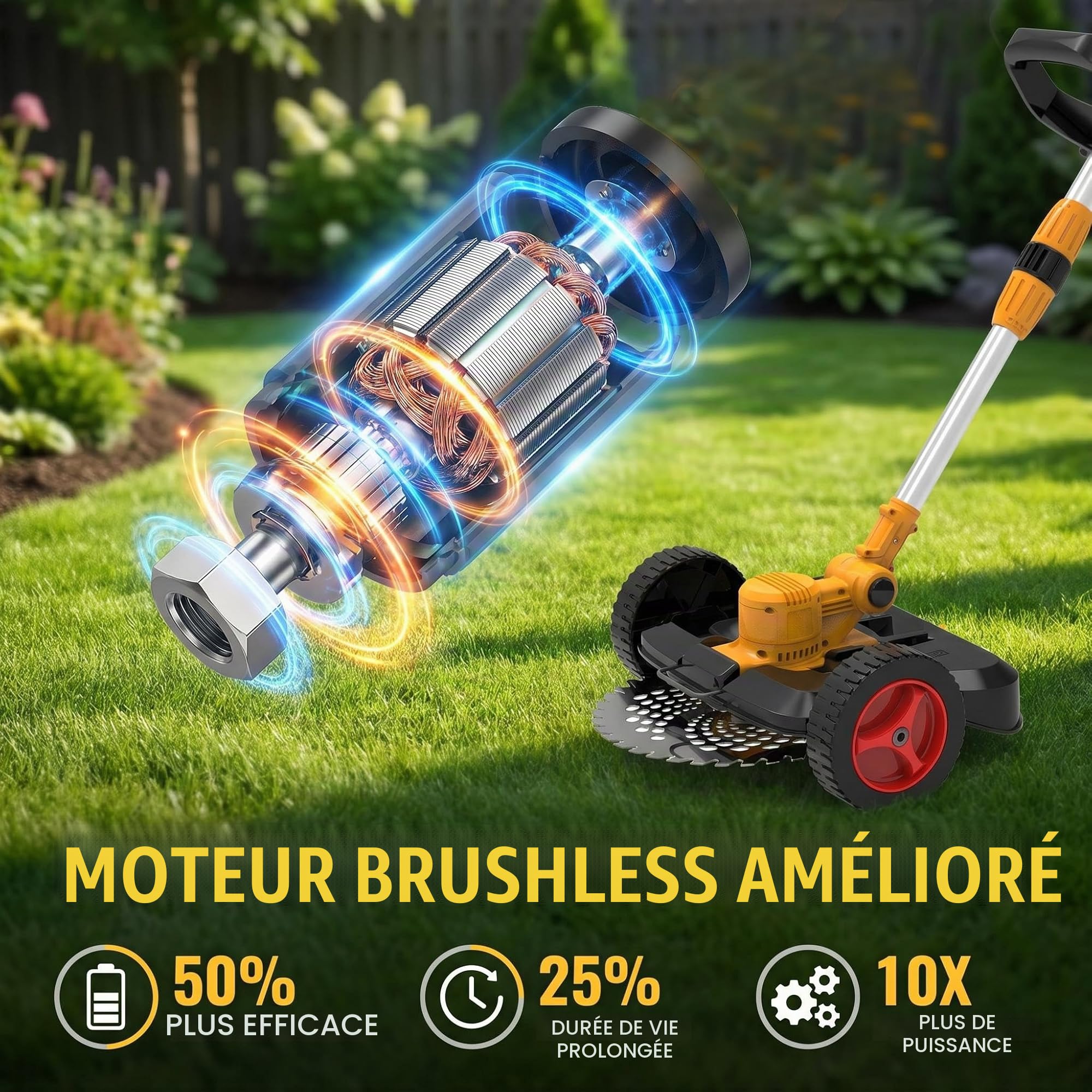 Fiutazge Coupe Bordure sans Fil avec 2 Batteries 21V 4.0Ah, Débroussailleuse Electrique sans Fil 5-en-1,Coupe-Bordures électriques Réglable Pliable,Roues Amovibles pour Jardin Pelouse Entretien