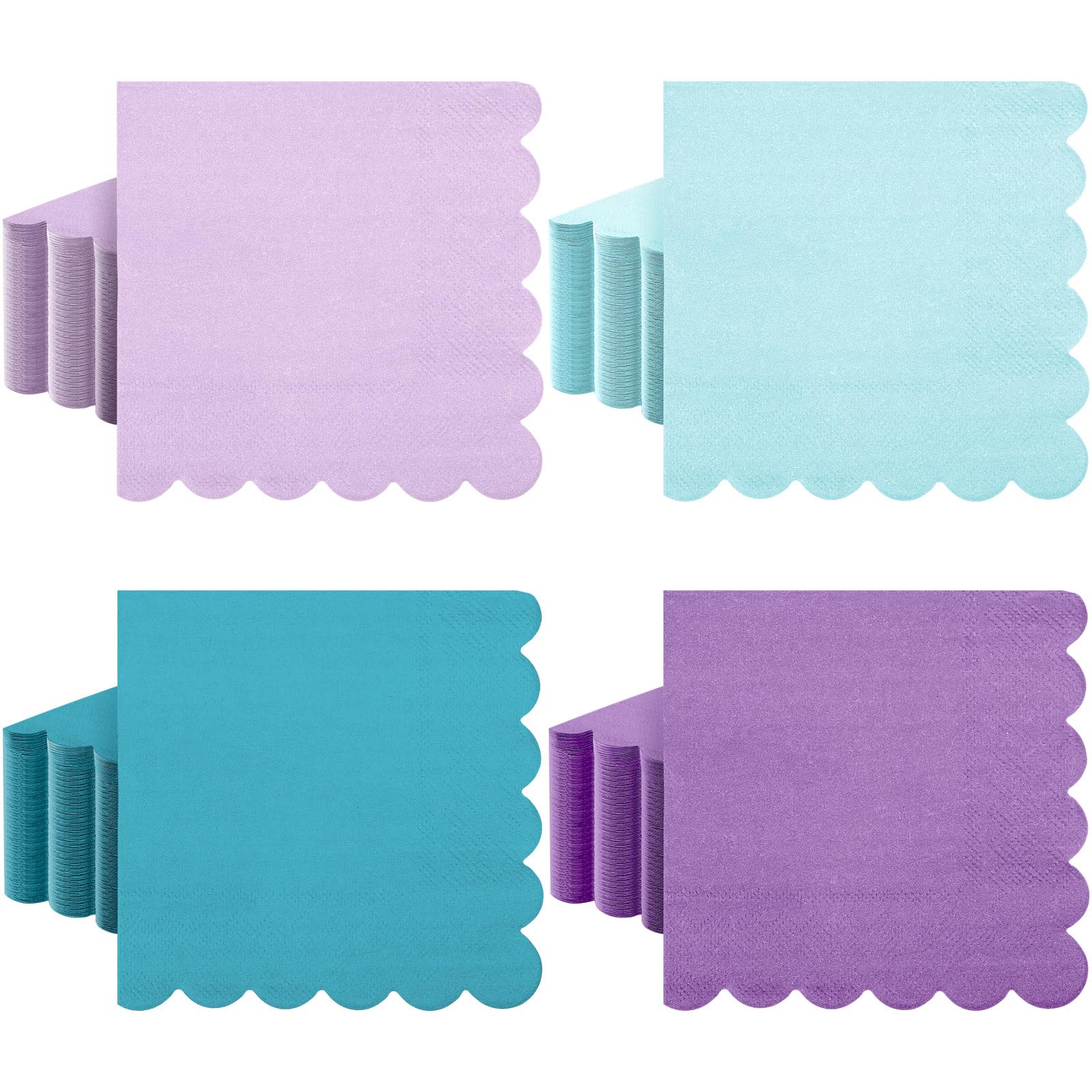 Zhanmai 100 Pack Cocktail Napkins Purple 2-ply Scalloped Napkins, 5 x 5 in