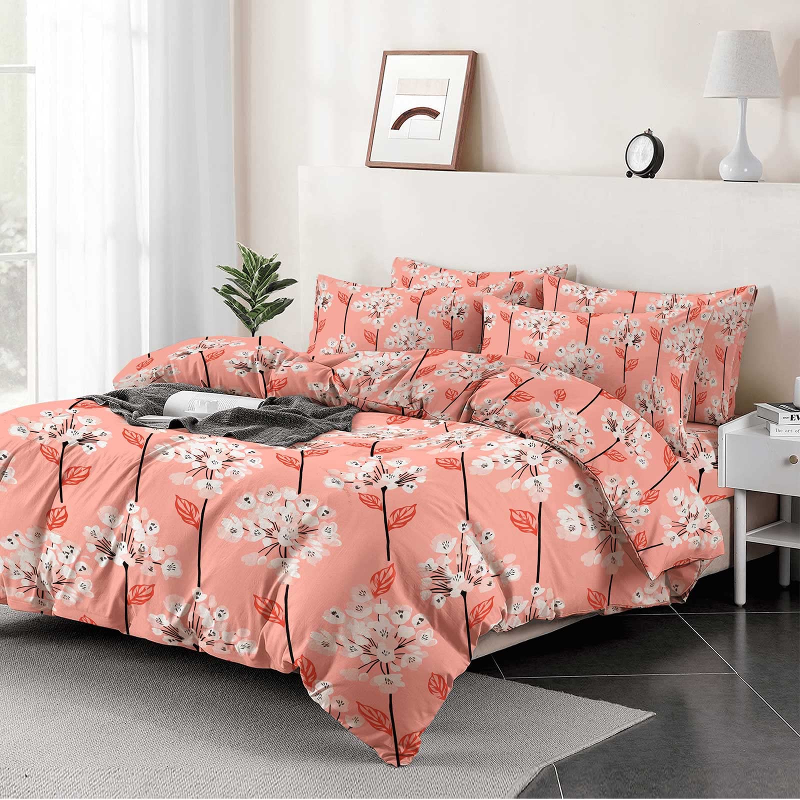 Shadow Sleep Floral Duvet Cover Set Double, 400 Thread Count 100% Egyptian Cotton Bedding, Luxury Soft Flower Printed 3-Piece Set with Pillowcase Pair — image 1