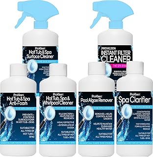 Pro-Kleen Complete Hot Tub - Spa - Pool Cleaning Kit - 1L Hot Tub & Spa Cleaner, 1L Instant Filter Cleaner, 1L Spa Clarifier, 1L Anti Foam, 1L Algae Remover, 1L Surface Cleaner