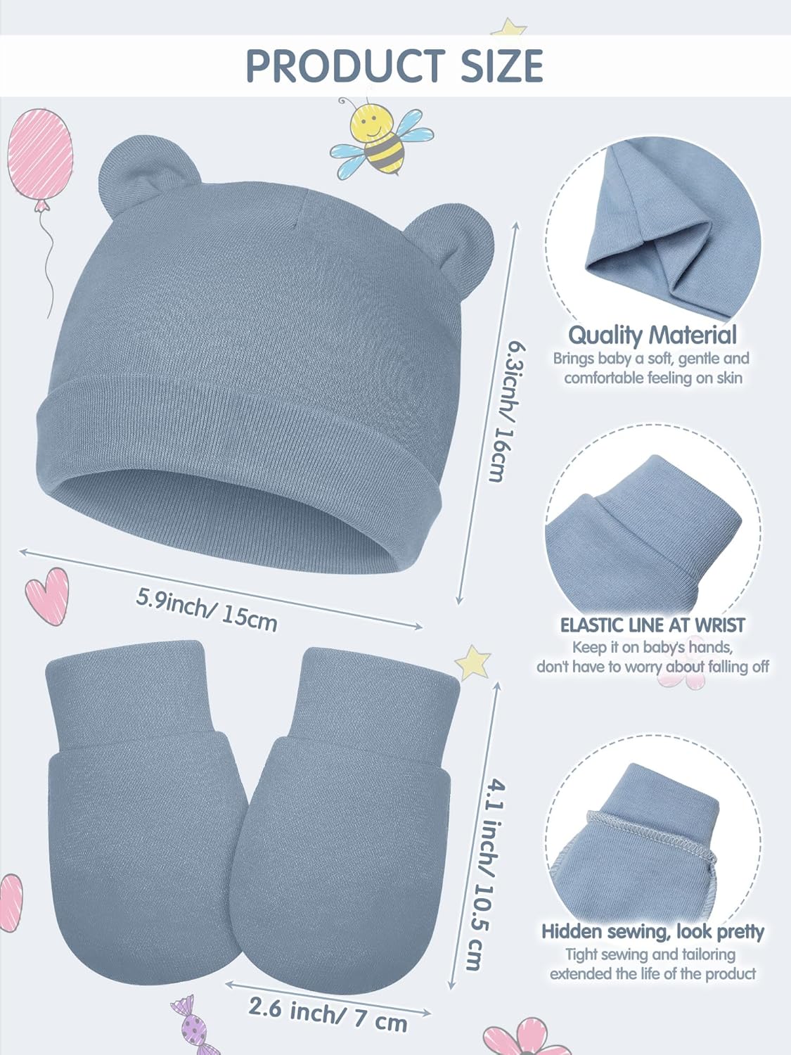 Geyoga 12 Pieces Newborn Hat Mittens Gloves Set Baby Boys Girls Cotton Baby Beanie for 0-12 Months - Image 2