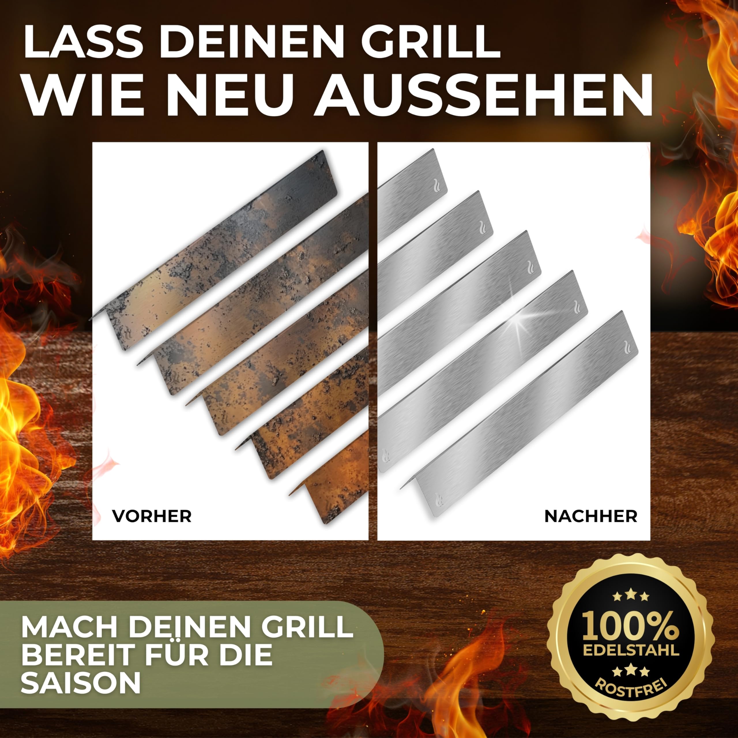 Urhome Aromaschienen & Brennerabdeckung für Weber Spirit 310/320/330 ab 2013 | Edelstahl 5er Set – passend als Alternative zum Weber Ersatzteil 7636 | Made in Germany