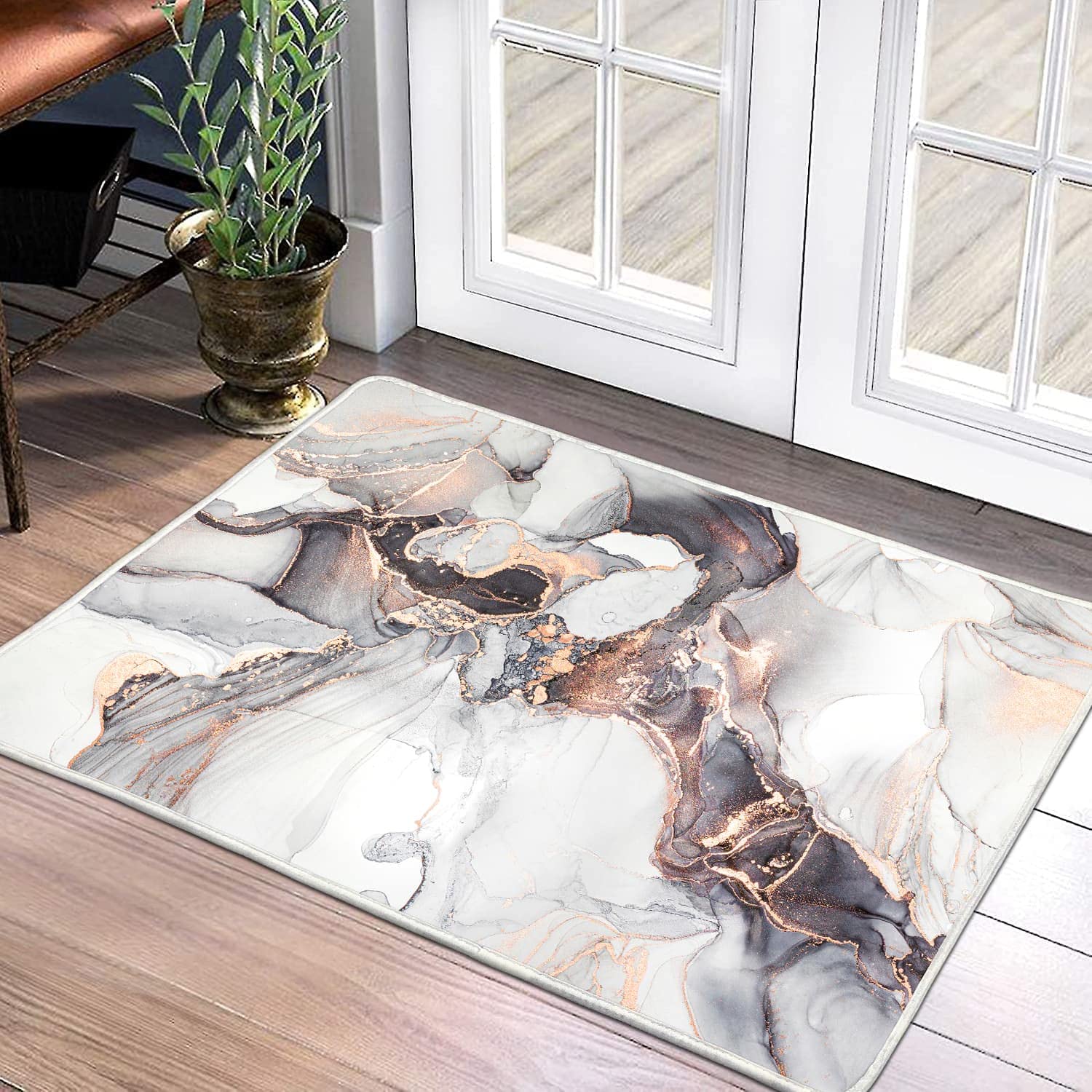 Modern Abstract Small Area Rug - 2x3 Door Mat Small Entryway Rug Luxury Modern Abstract Marble Texture Bath Mat, Non-Slip Washable Low-Pile Carpet for