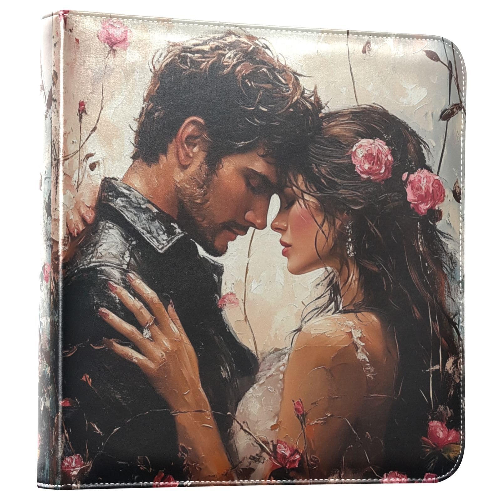 JIPONI Lovers Couple Large Photo Album, DIY Leather Cover Scrapbook Albums for 4x6 5x7 6x8 Pictures, Self Adhesive Memory Book for Wedding, Baby, Family