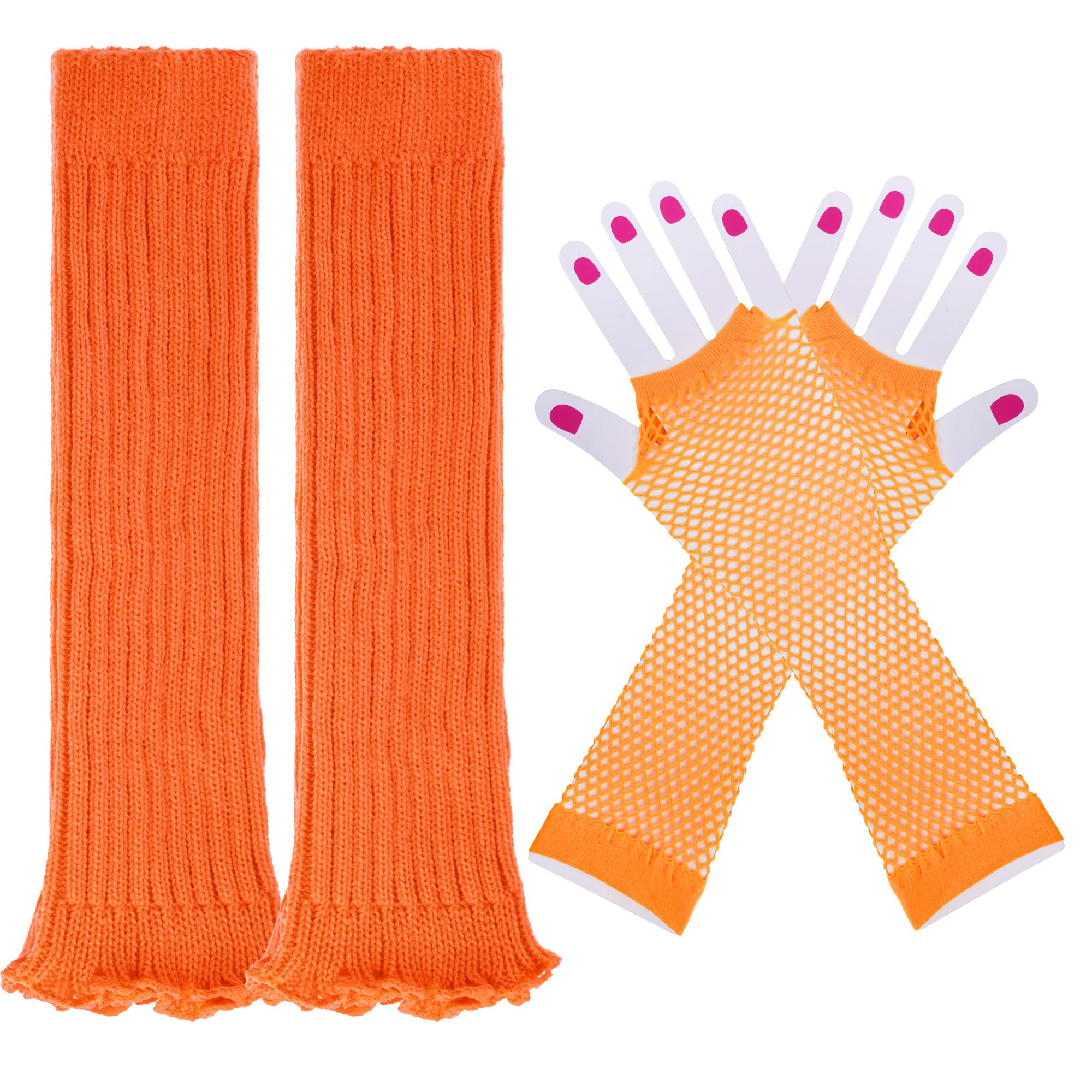 Leg Warmers Fishnet Gloves Fingerless Set Knit Long Socks for Women Girls 80s 90s Party Accessories Halloween