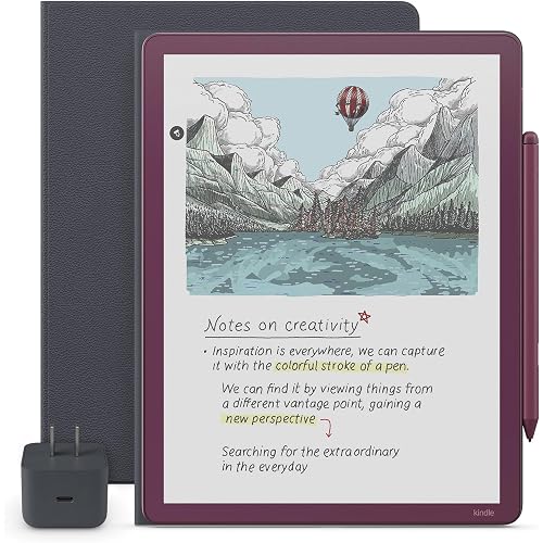 Amazon Kindle Scribe Essentials Bundle - Amazon Kindle Scribe Colorsoft (64GB) - Fig, Premium Pen, Premium Leather Executive Folio Cover-Graphite,Power Adapter