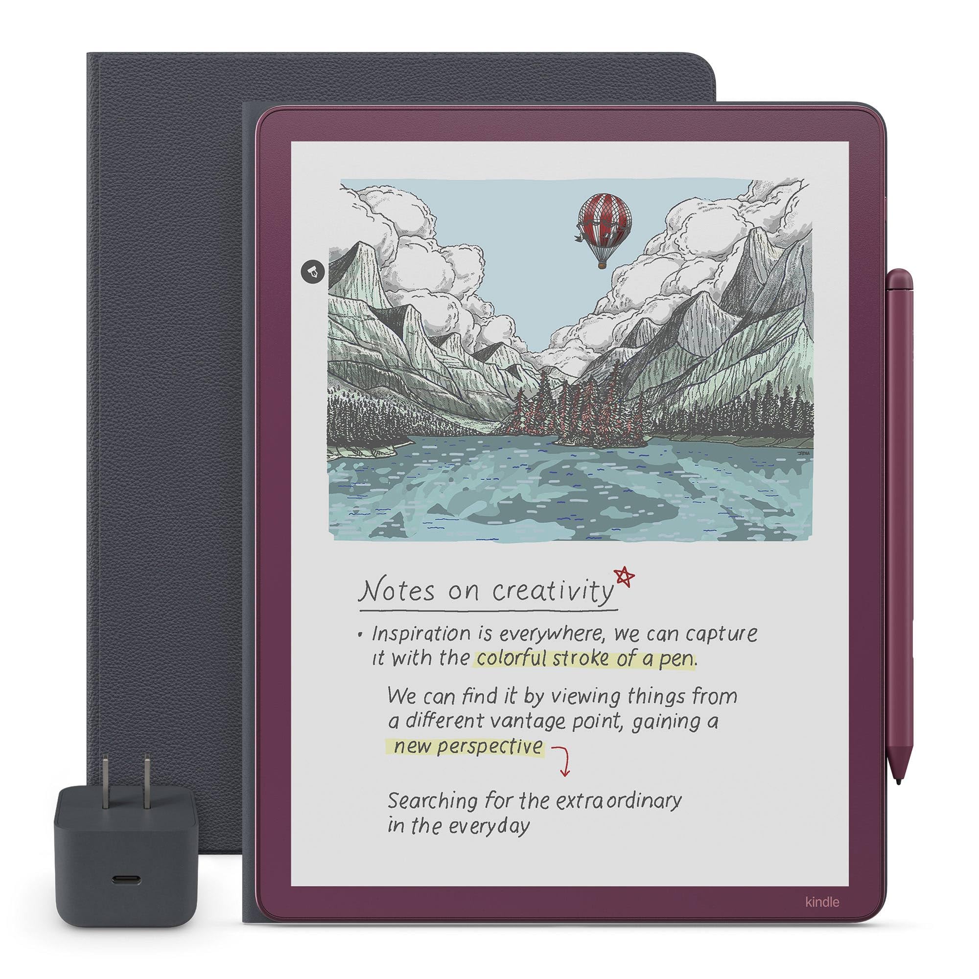 Amazon Kindle Scribe Essentials Bundle - Amazon Kindle Scribe Colorsoft (64GB) - Fig, Premium Pen, Premium Leather Executive Folio Cover-Graphite,Power Adapter