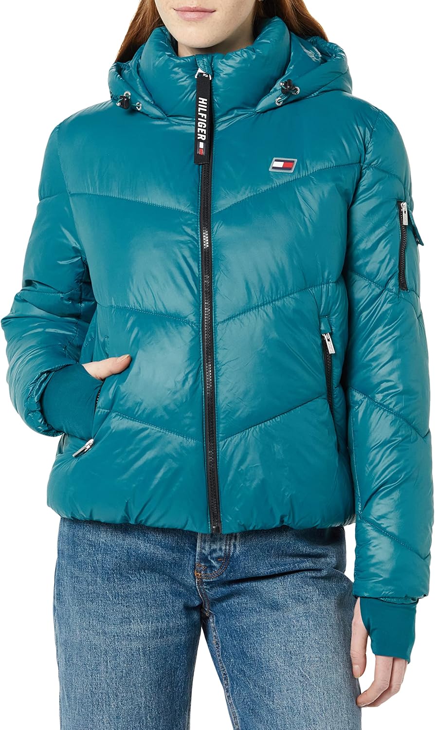 Tommy Hilfiger Women's High Neck Full Zip Hooded Puffer Coat