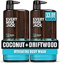 Every Man Jack Coconut + Driftwood Mens Body Wash for All Skin Types - Cleanse, Hydrate, and Smell Great - Free of Parabens, Phtalates, and Dyes - 33.8 fl oz - 2 Pack