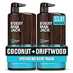 Every Man Jack Coconut + Driftwood Mens Body Wash for All Skin Types - Cleanse, Hydrate, and Smell Great - Free of Parabens, Phtalates, and Dyes - 33.8 fl oz (2 Pack)