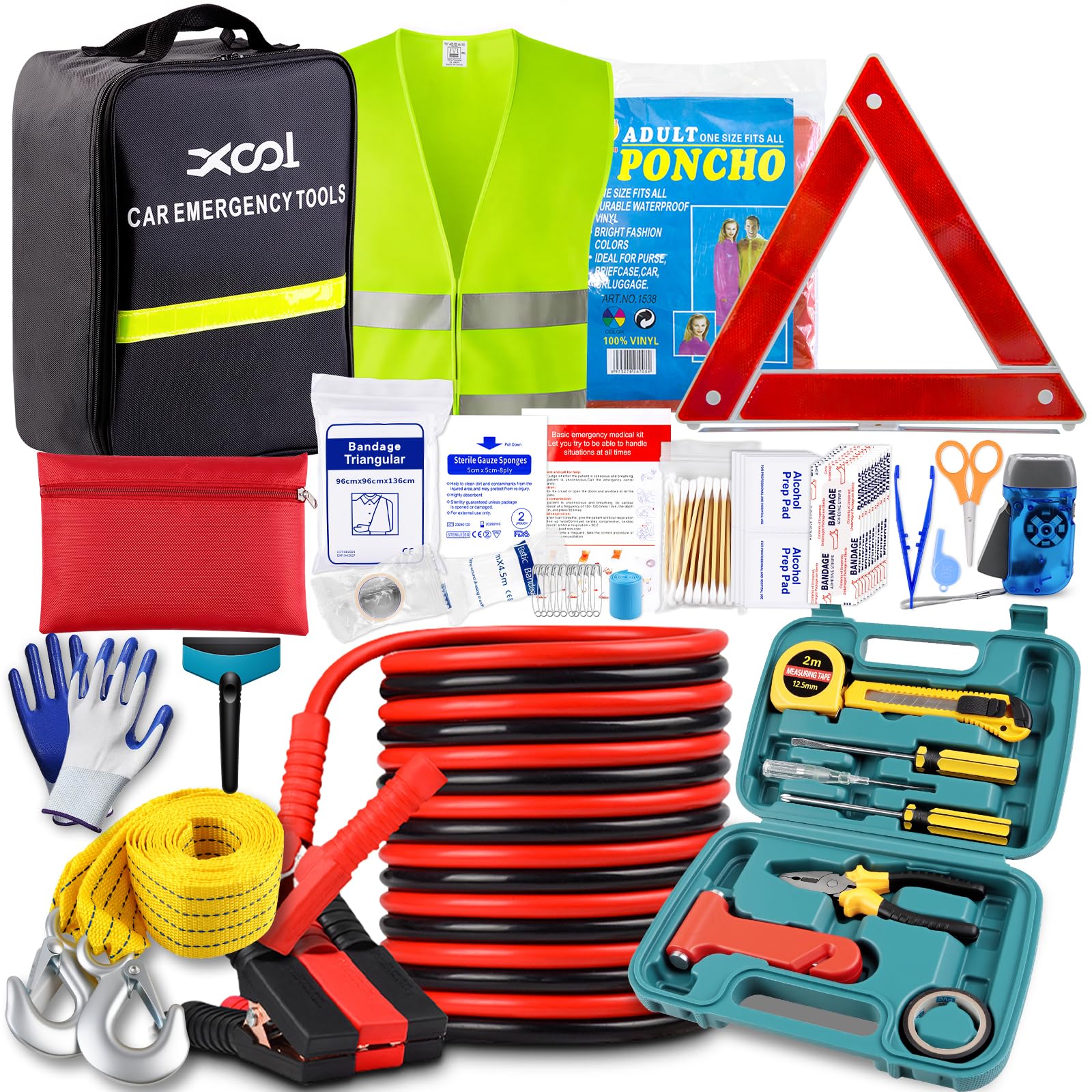 XOOL Kit de Emergência para Carro – Segurança Rodoviária Completa para Homens e Mulheres