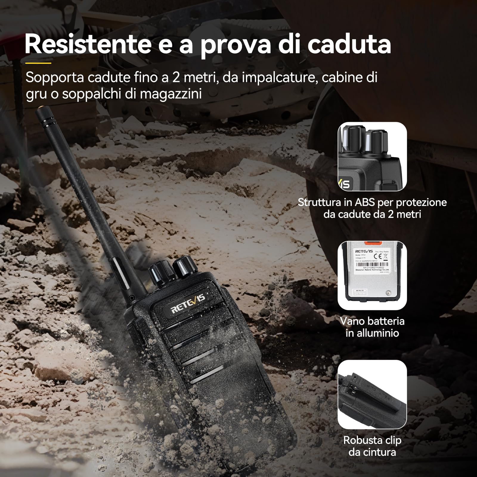 Retevis RT21 Walkie Talkie Lungo Raggio, Professionale Ricetrasmittenti con Base Ricarica a 6 Slot, Suono Chiaro, Robusto Licenza-Libero PMR446 Radio per Edilizia, Sicurezza, Negozi (Nero, 6 Pezzi)