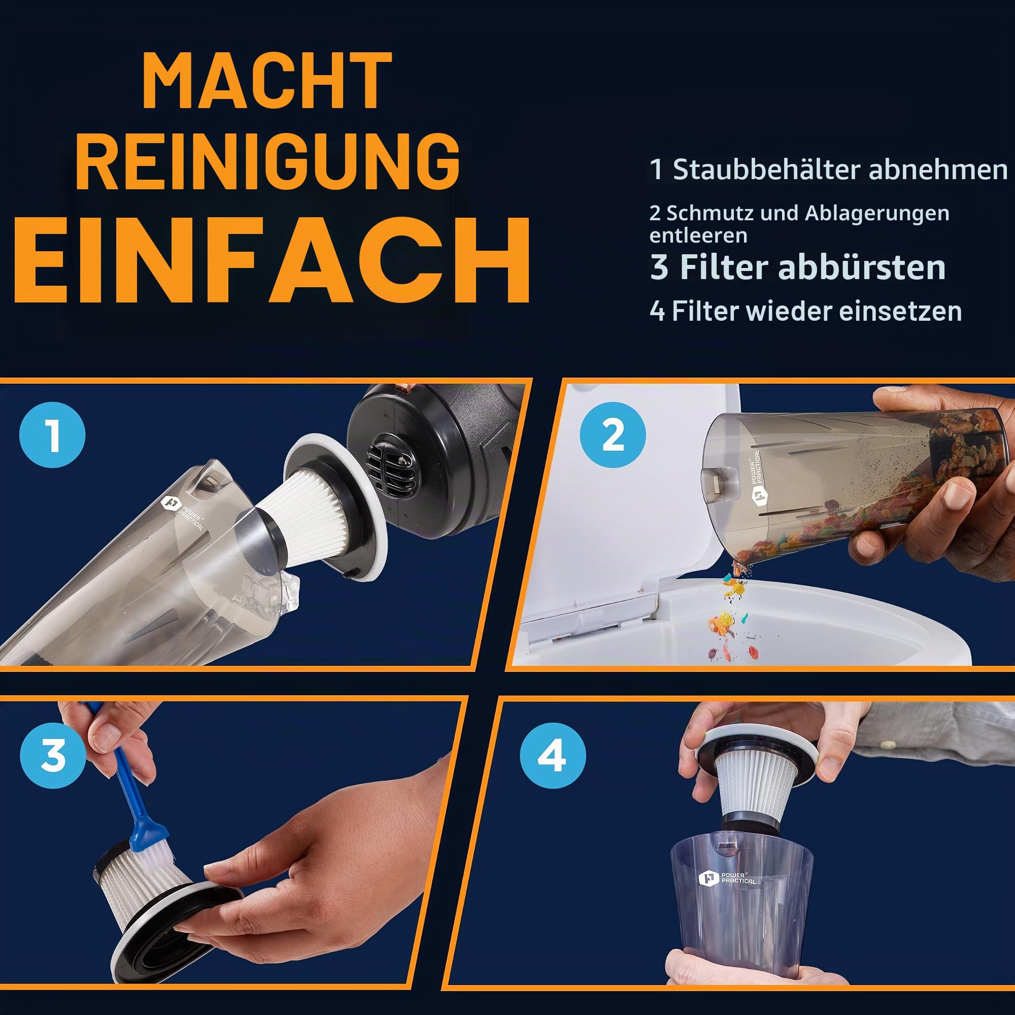 ThisWorx Beutellos Autostaubsauger mit LED-Licht – Handstaubsauger zur Auto-Reinigung – 110W 12V – Adapter zum Anschluss an den Zigarettenanzünder –4,9 m Kabel