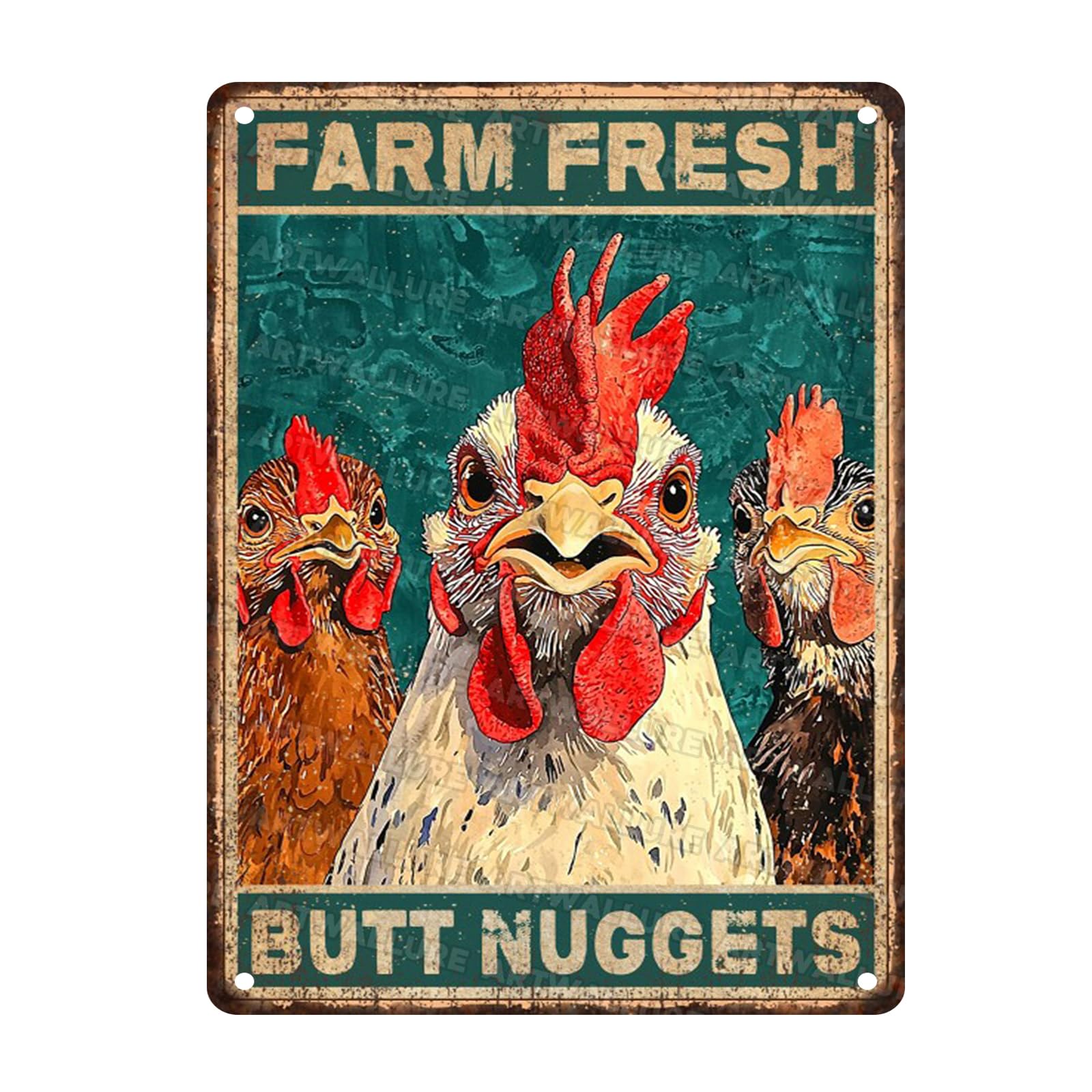 Fresh Butt Nuggets Tin Sign Chicken Farm Vintage Metal Wall Art Retro Plaque for Barn Cafe Garage Rustic Decor 12x16inch